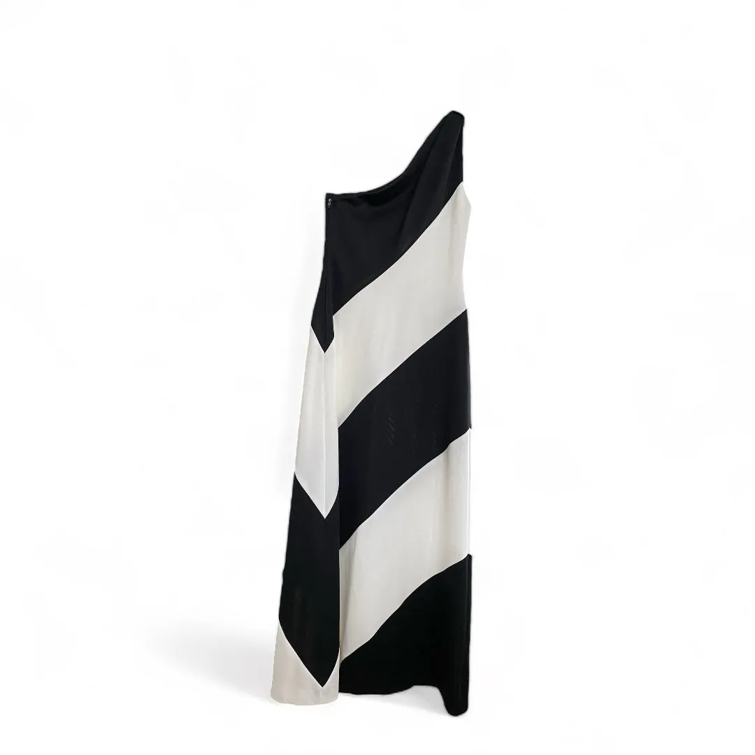 60s Asymmetrical Black White Maxi Dress