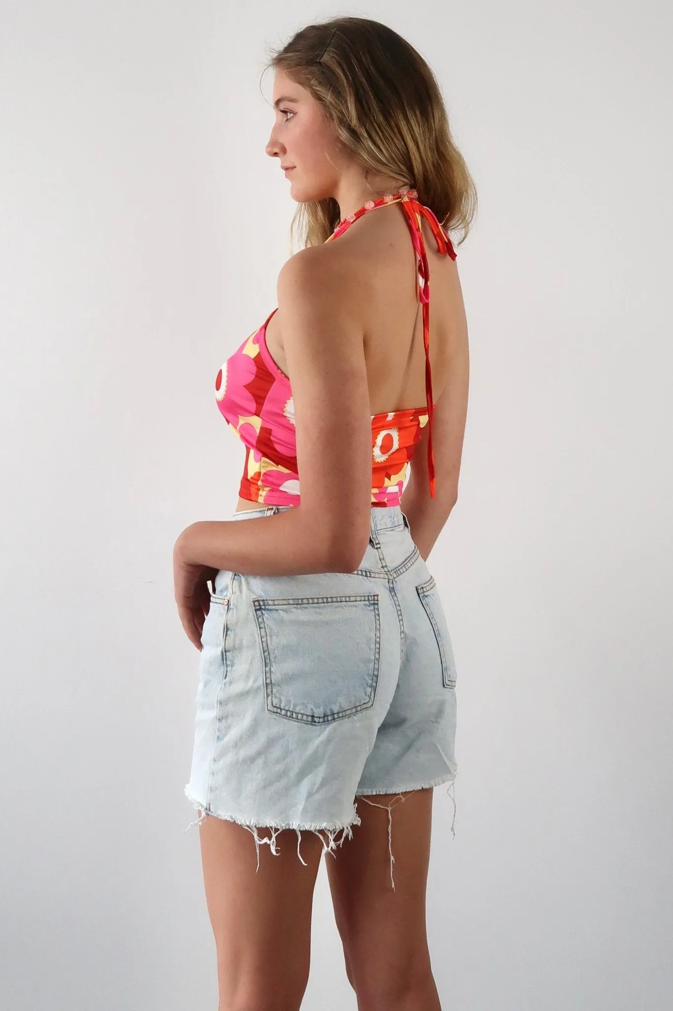 70s floral halter neck top