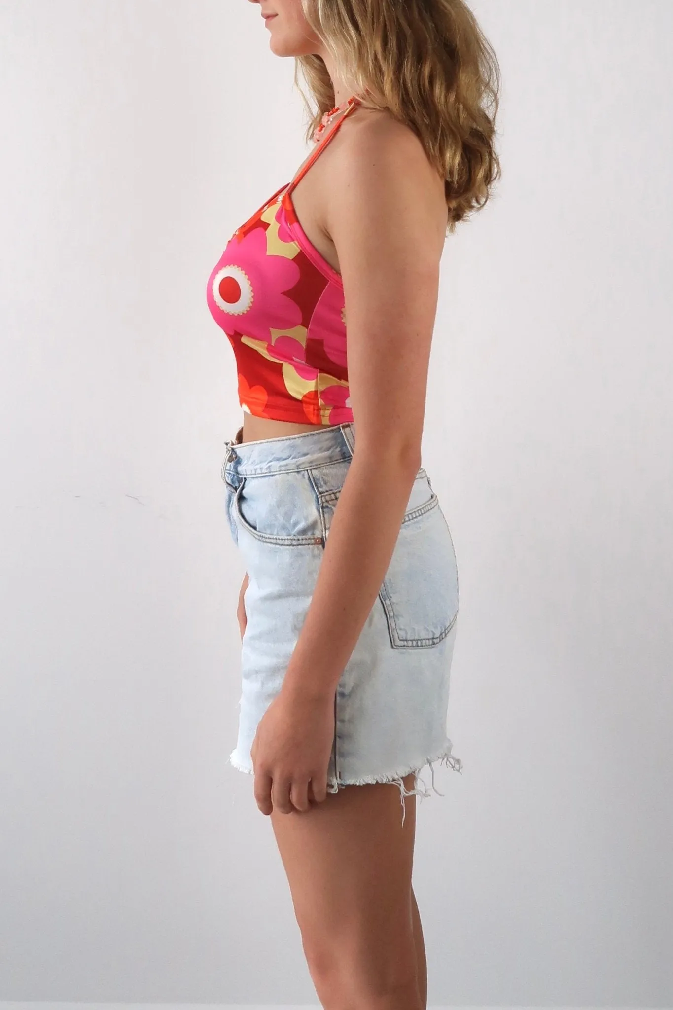 70s floral halter neck top