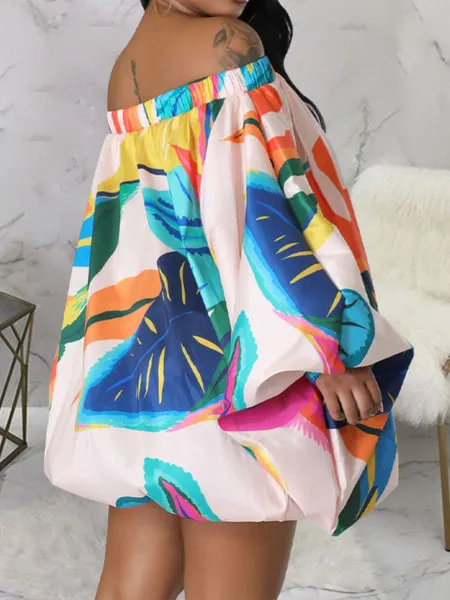 Alpha C Off-Shoulder Print Batwing Dress