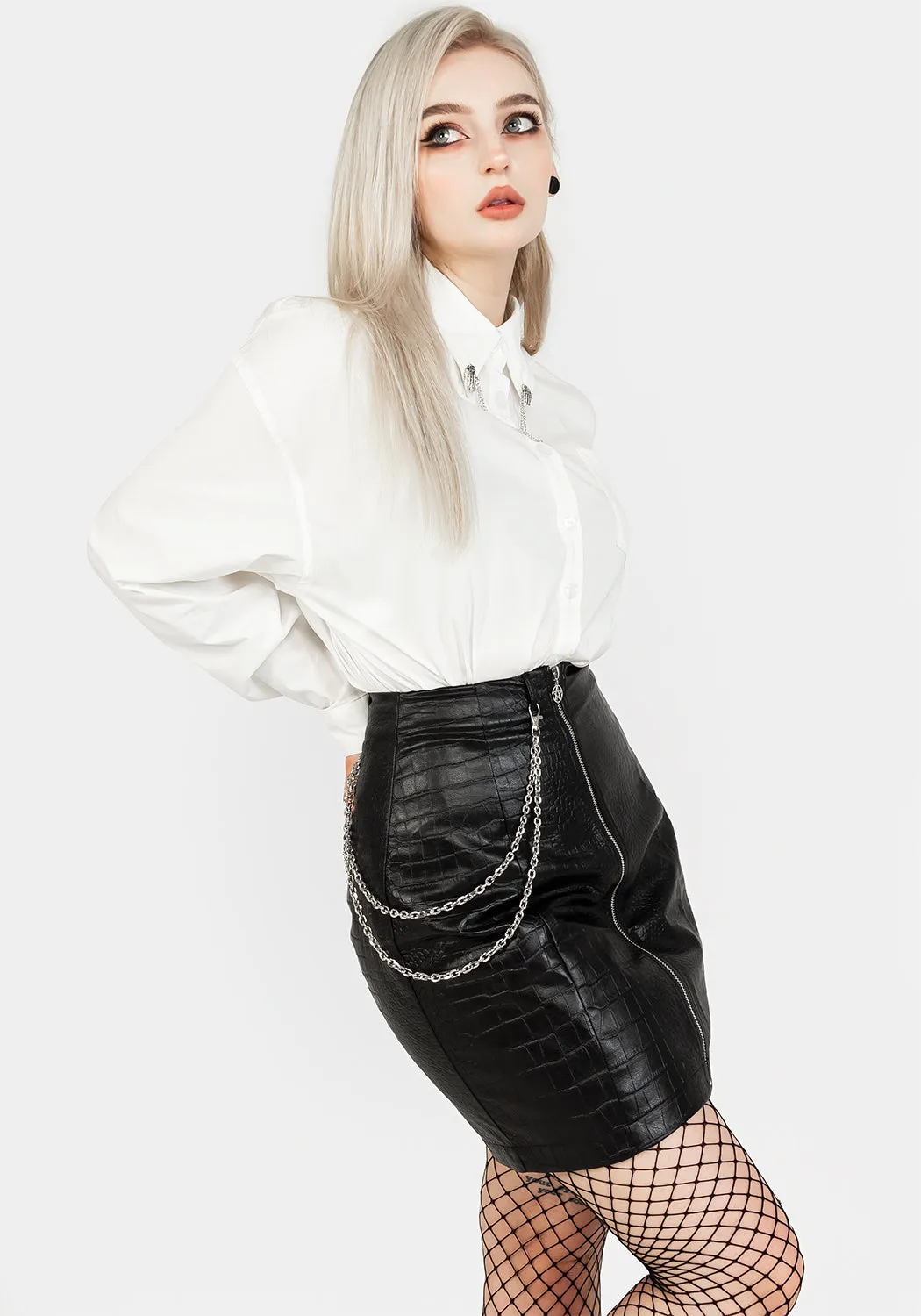 Stylish Antrum Zip-Front Mini Skirt