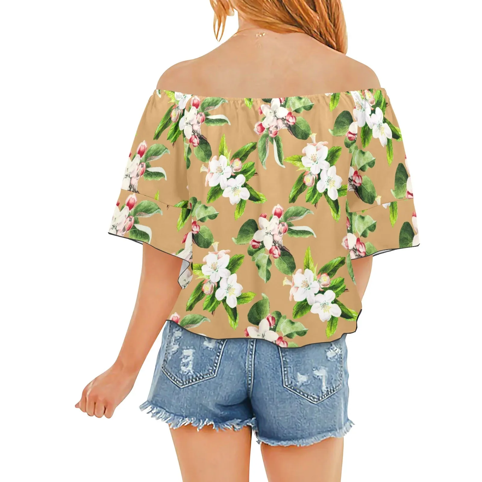 APP BLOSSOM PRINT 10 Off Shoulder Knot Front Blouse (Model T71)