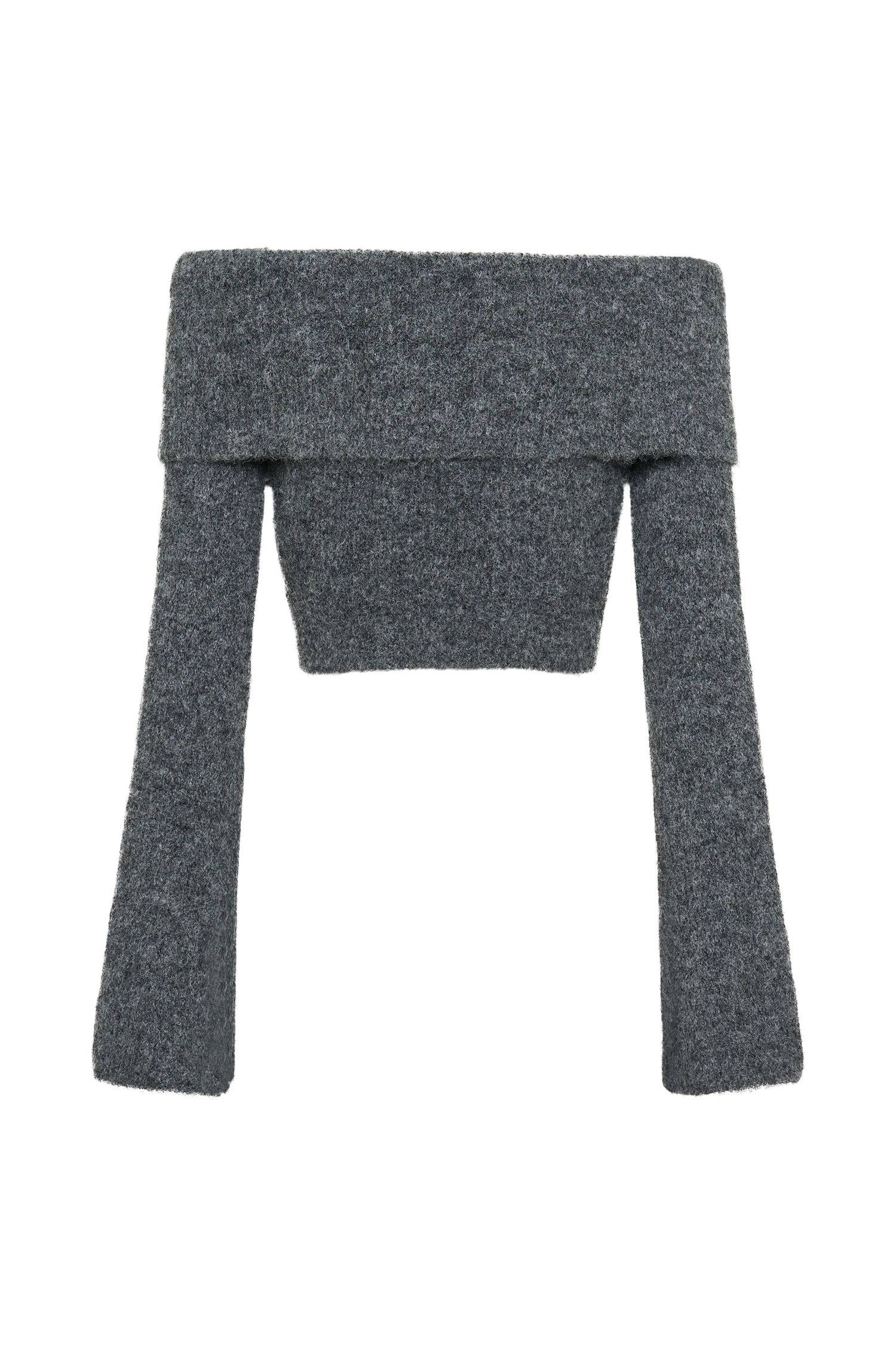 Charcoal Baxter Off-Shoulder Fluffy Knitted Top