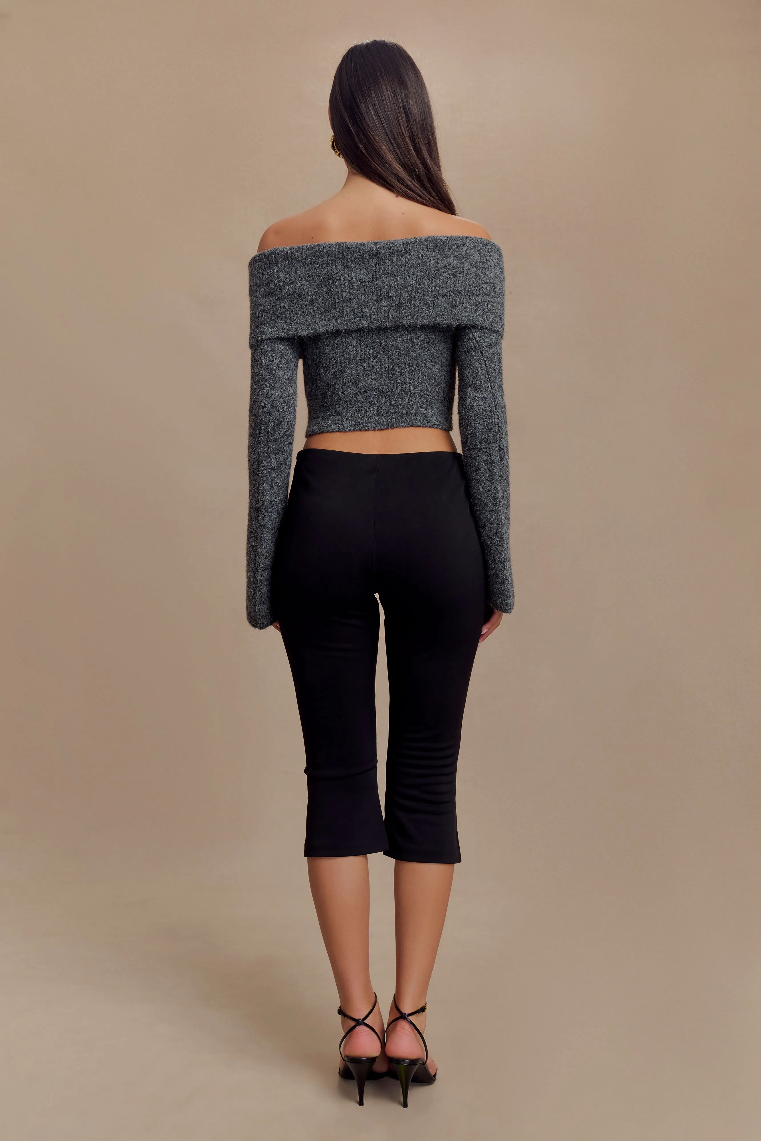 Charcoal Baxter Off-Shoulder Fluffy Knitted Top