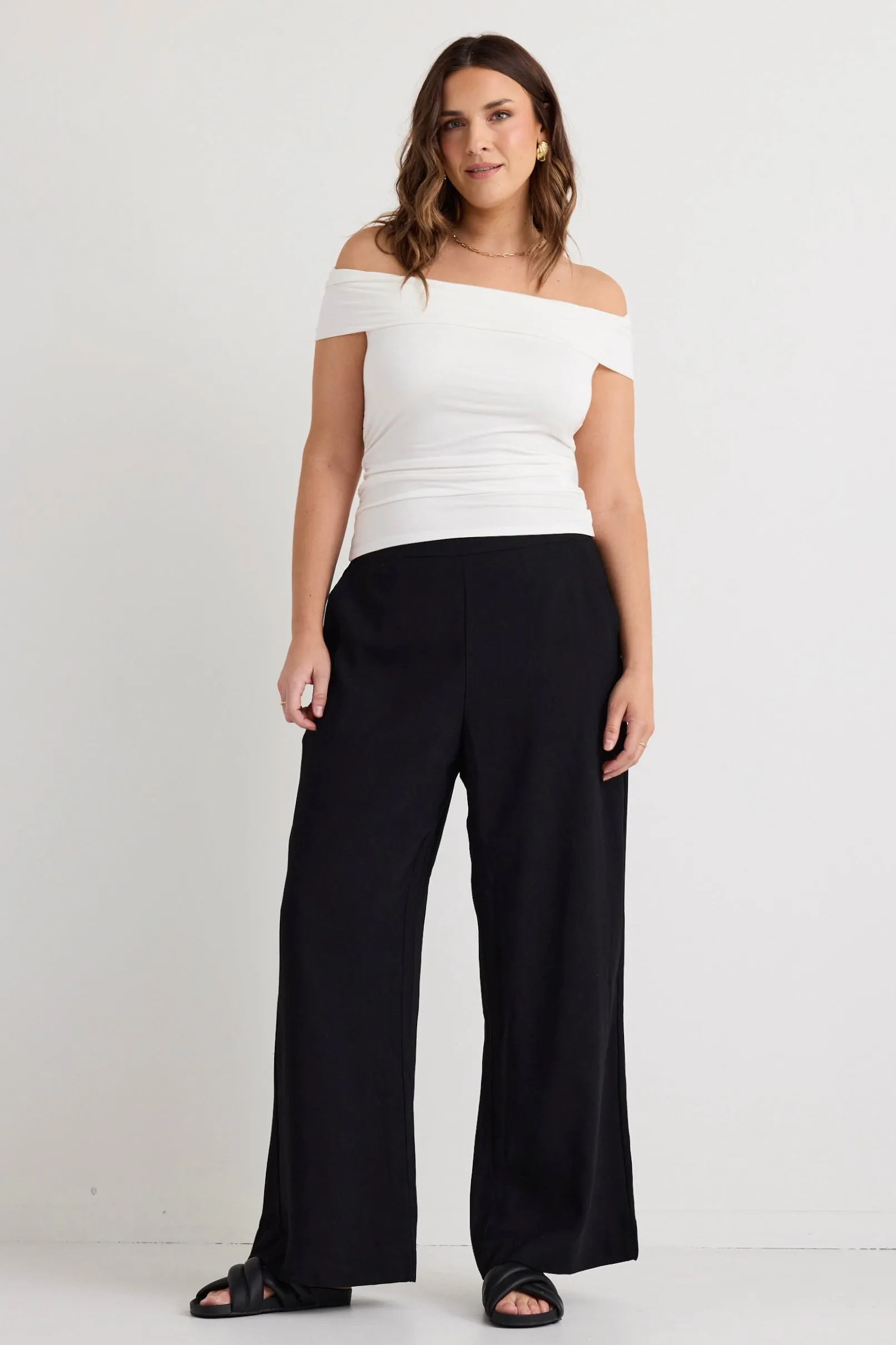Ivory Off-Shoulder Stretchy Bardot Top in Beatnik Style