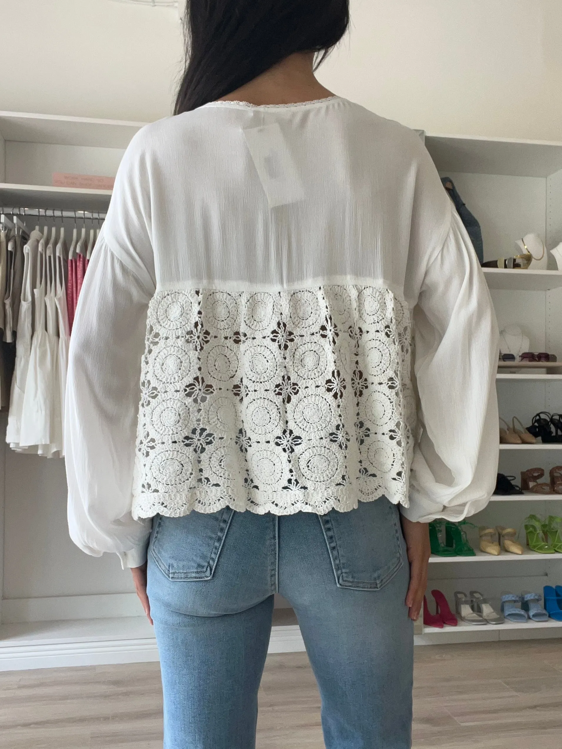 Sure! Here are a few optimized title suggestions for your Boho Crochet Blouse:

1. Chic Bohemian Crochet Blouse with Lace Detailing
2. Stylish Boho Crochet Top - Perfect for Summer Days
3. Trendy Bohemian Crochet Blouse - Lightweight and Breezy
4. Elegant Boho-Inspired Crochet Blouse - Ideal for Casual Wear
5. Fashionable Crochet Blouse with Boho Flair - Great for Layering

Feel free to choose any of these or mix and match elements to create the perfect title for your product!