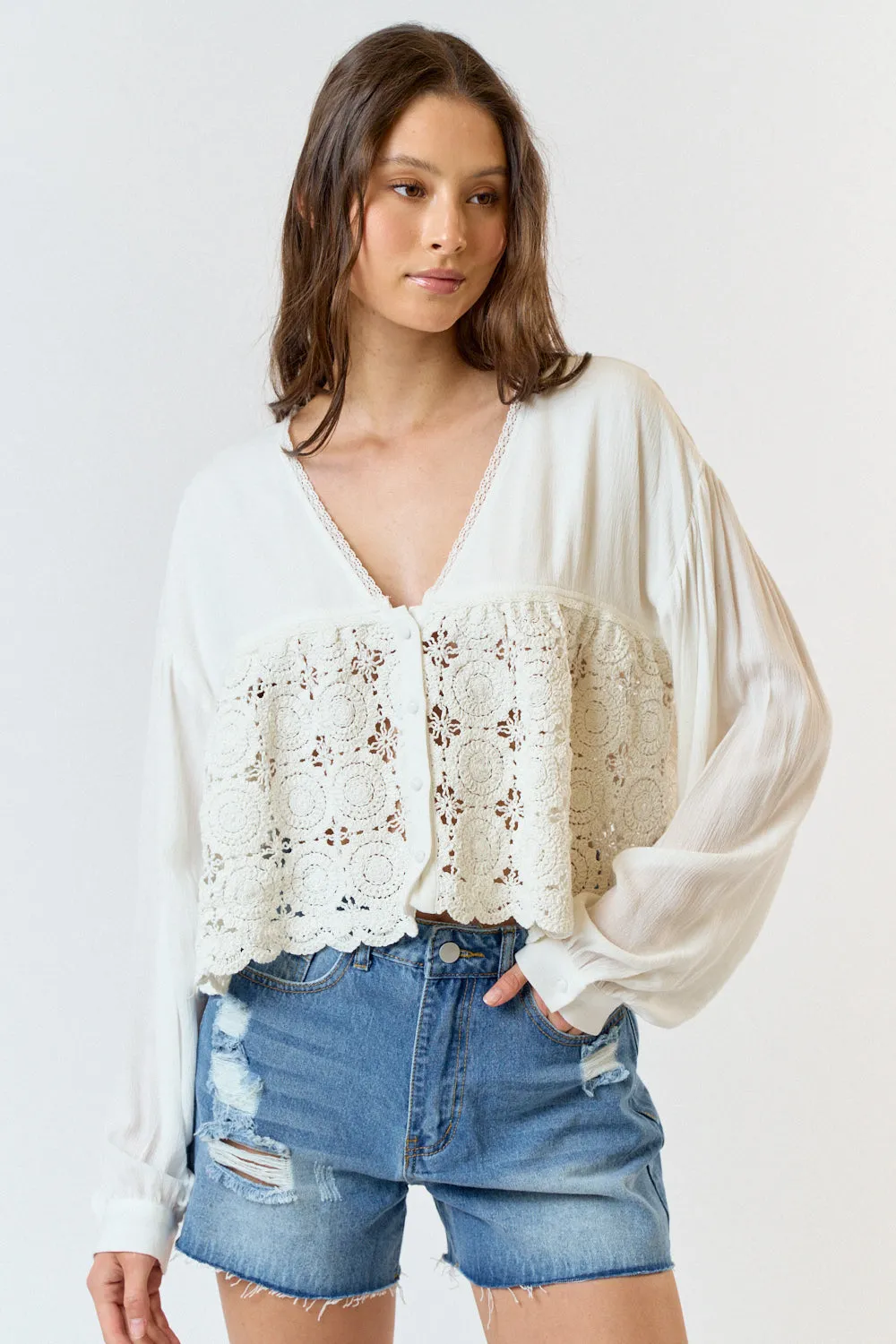 Sure! Here are a few optimized title suggestions for your Boho Crochet Blouse:

1. Chic Bohemian Crochet Blouse with Lace Detailing
2. Stylish Boho Crochet Top - Perfect for Summer Days
3. Trendy Bohemian Crochet Blouse - Lightweight and Breezy
4. Elegant Boho-Inspired Crochet Blouse - Ideal for Casual Wear
5. Fashionable Crochet Blouse with Boho Flair - Great for Layering

Feel free to choose any of these or mix and match elements to create the perfect title for your product!