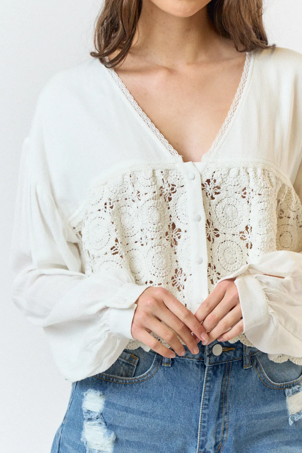 Sure! Here are a few optimized title suggestions for your Boho Crochet Blouse:

1. Chic Bohemian Crochet Blouse with Lace Detailing
2. Stylish Boho Crochet Top - Perfect for Summer Days
3. Trendy Bohemian Crochet Blouse - Lightweight and Breezy
4. Elegant Boho-Inspired Crochet Blouse - Ideal for Casual Wear
5. Fashionable Crochet Blouse with Boho Flair - Great for Layering

Feel free to choose any of these or mix and match elements to create the perfect title for your product!