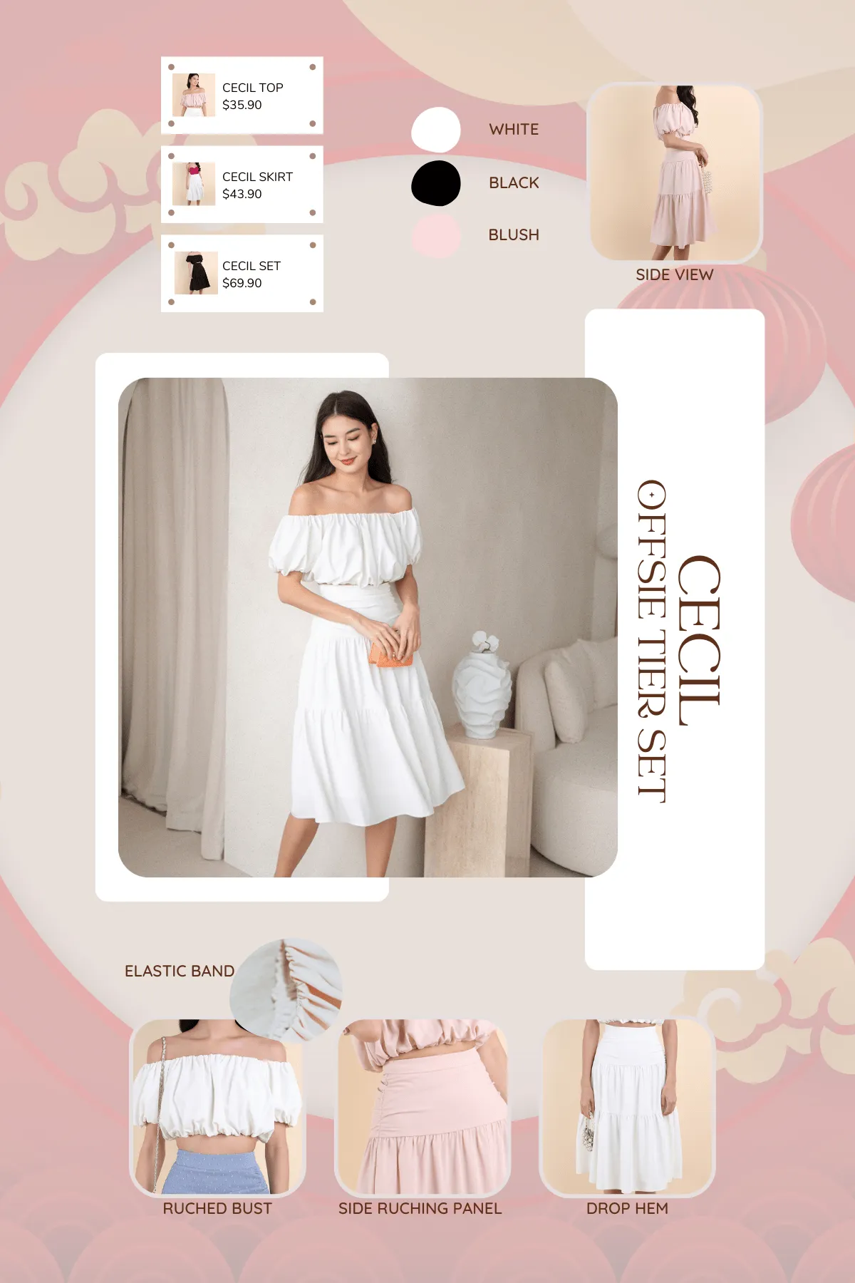 Elegant Blush Midi Skirt - Cecil Tiered Design
