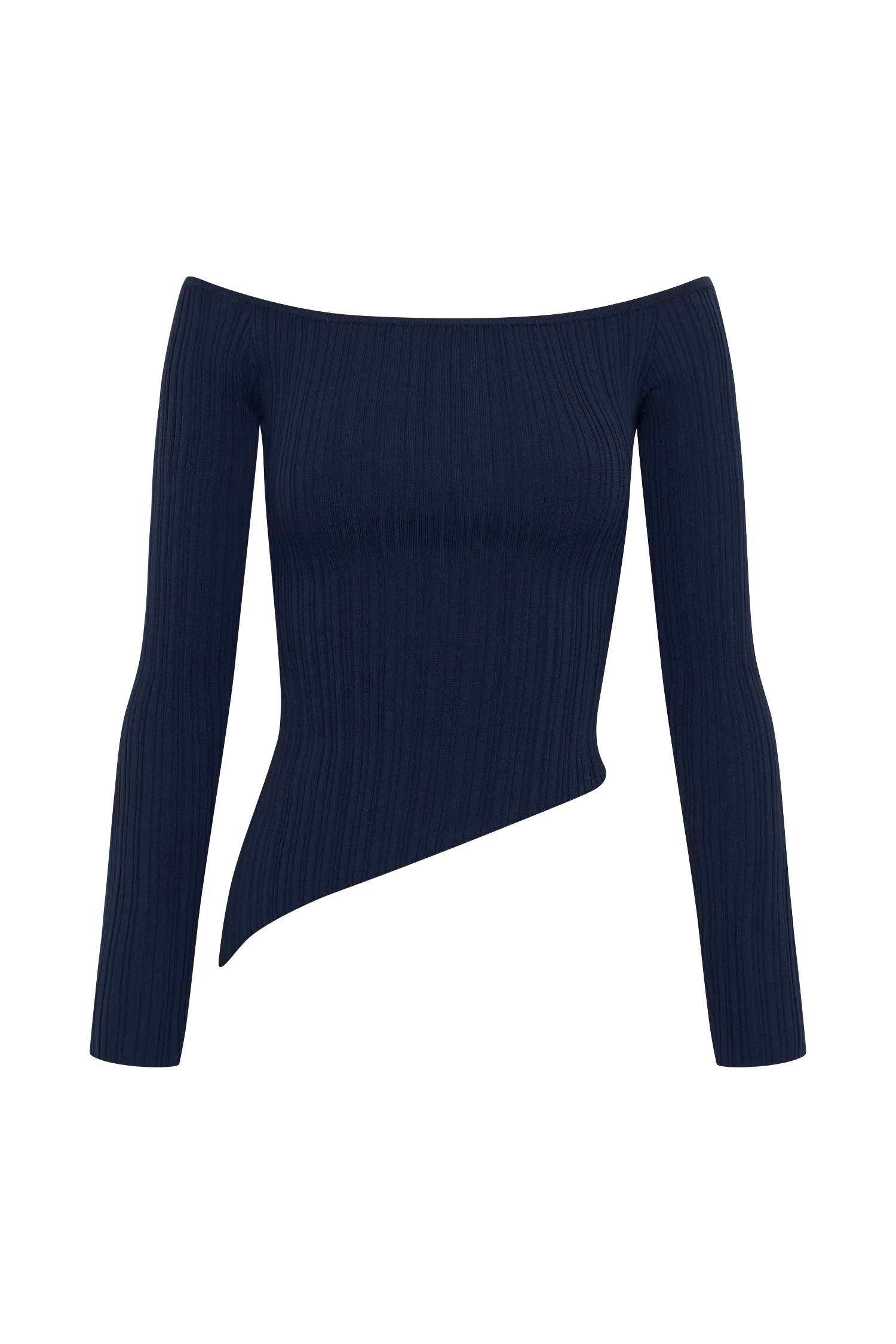 Navy Chiara Off-Shoulder Ribbed Knit Top - Stylish and Comfortable