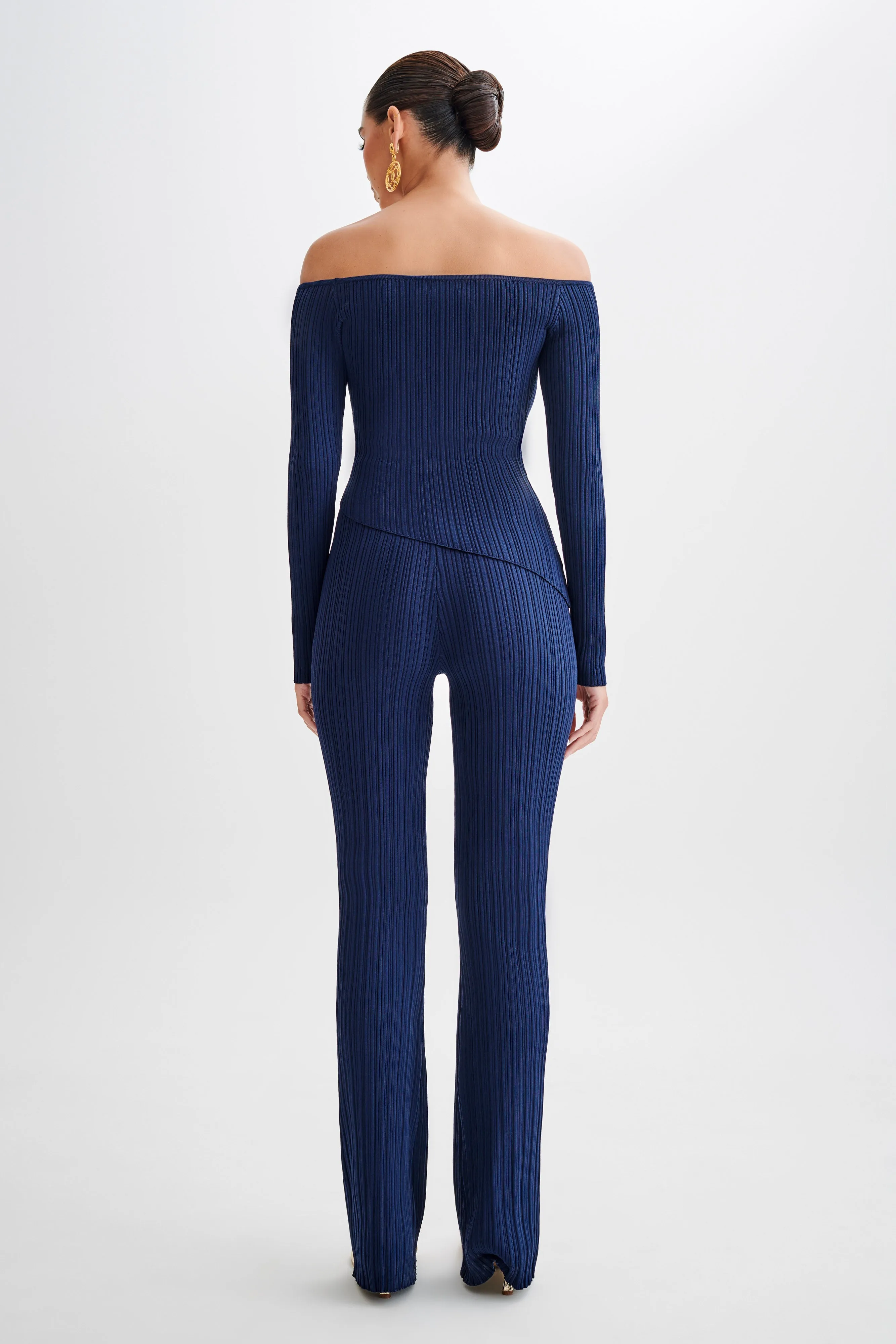 Navy Chiara Off-Shoulder Ribbed Knit Top - Stylish and Comfortable
