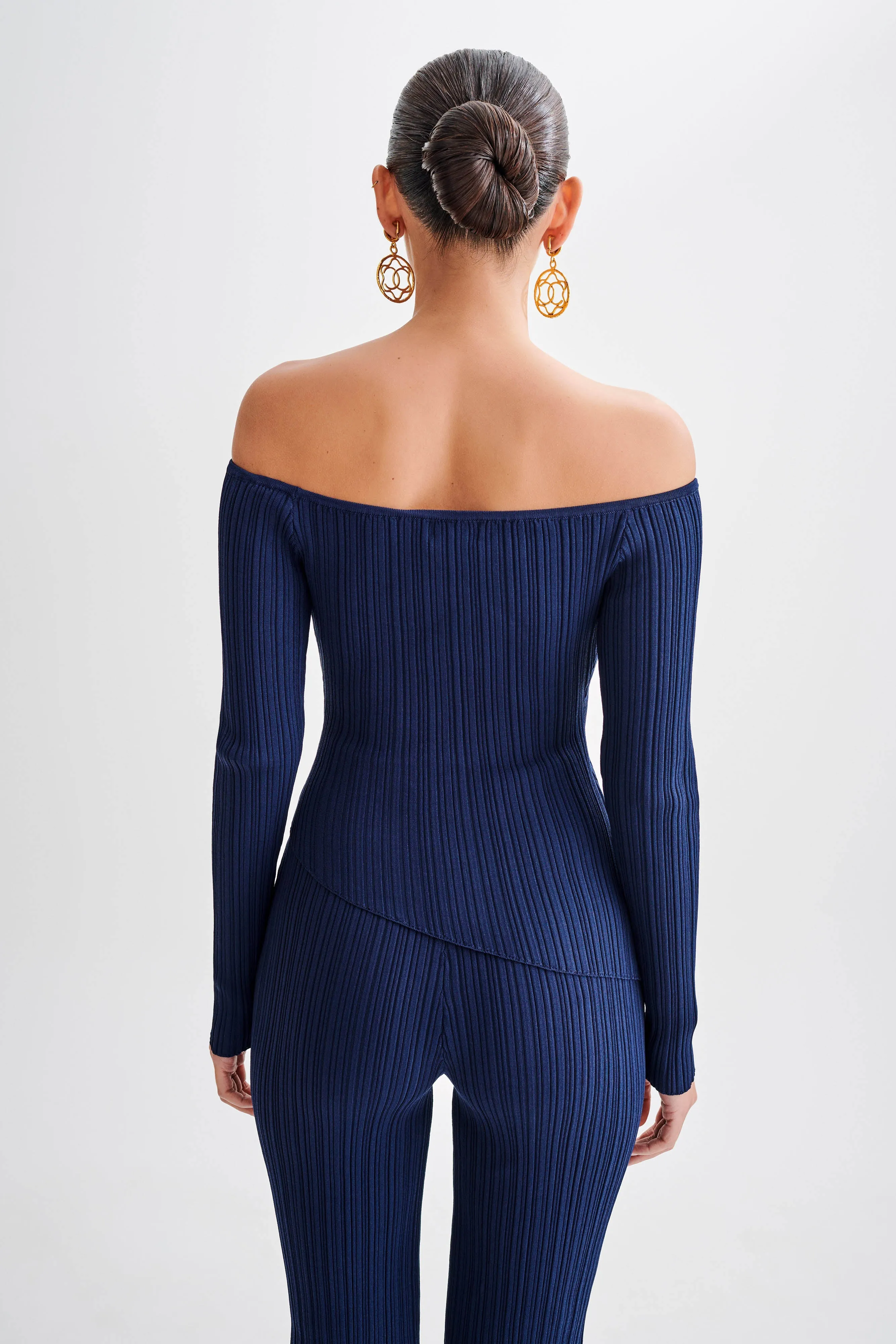 Navy Chiara Off-Shoulder Ribbed Knit Top - Stylish and Comfortable