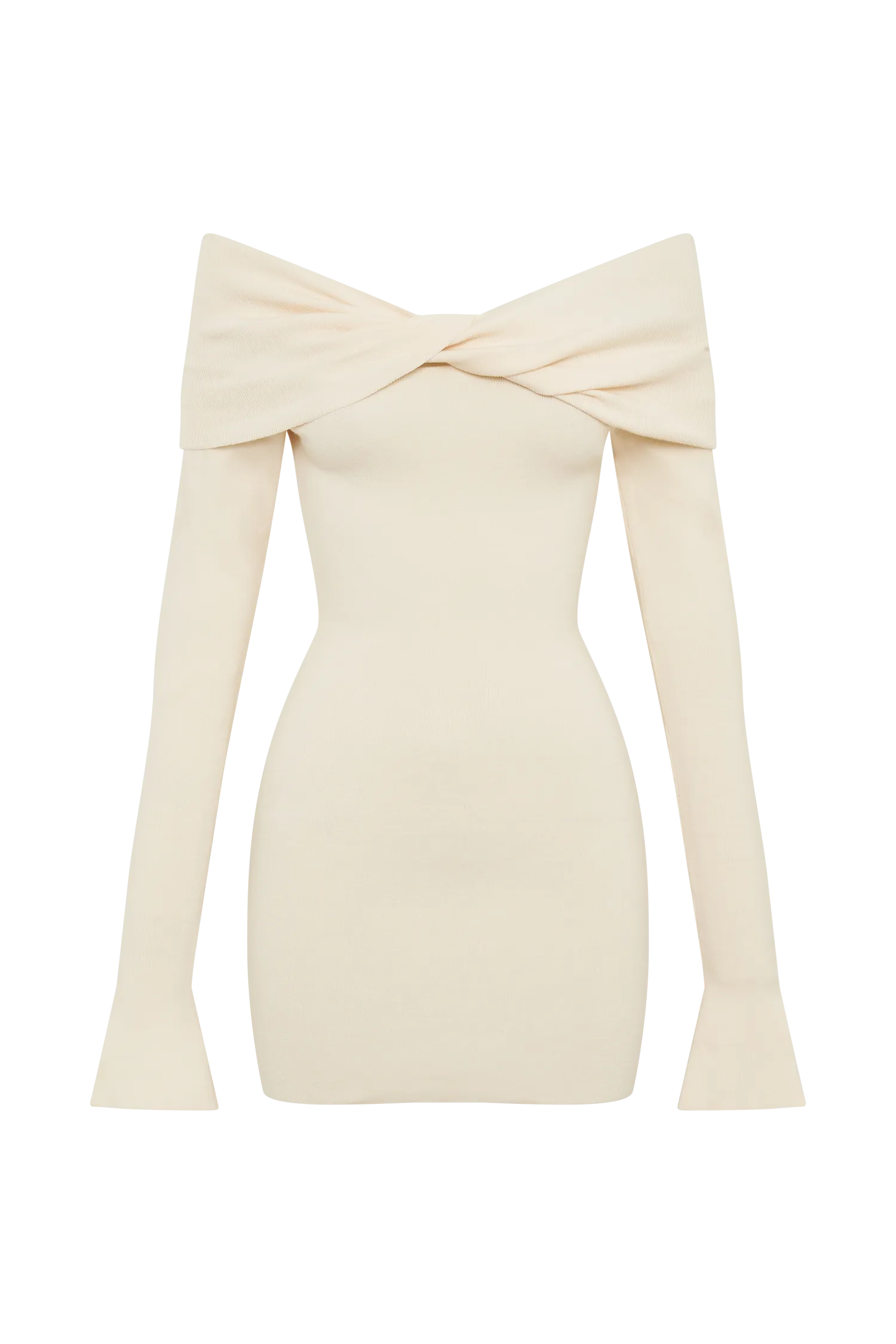 Cream Clover Knit Off-Shoulder Mini Dress