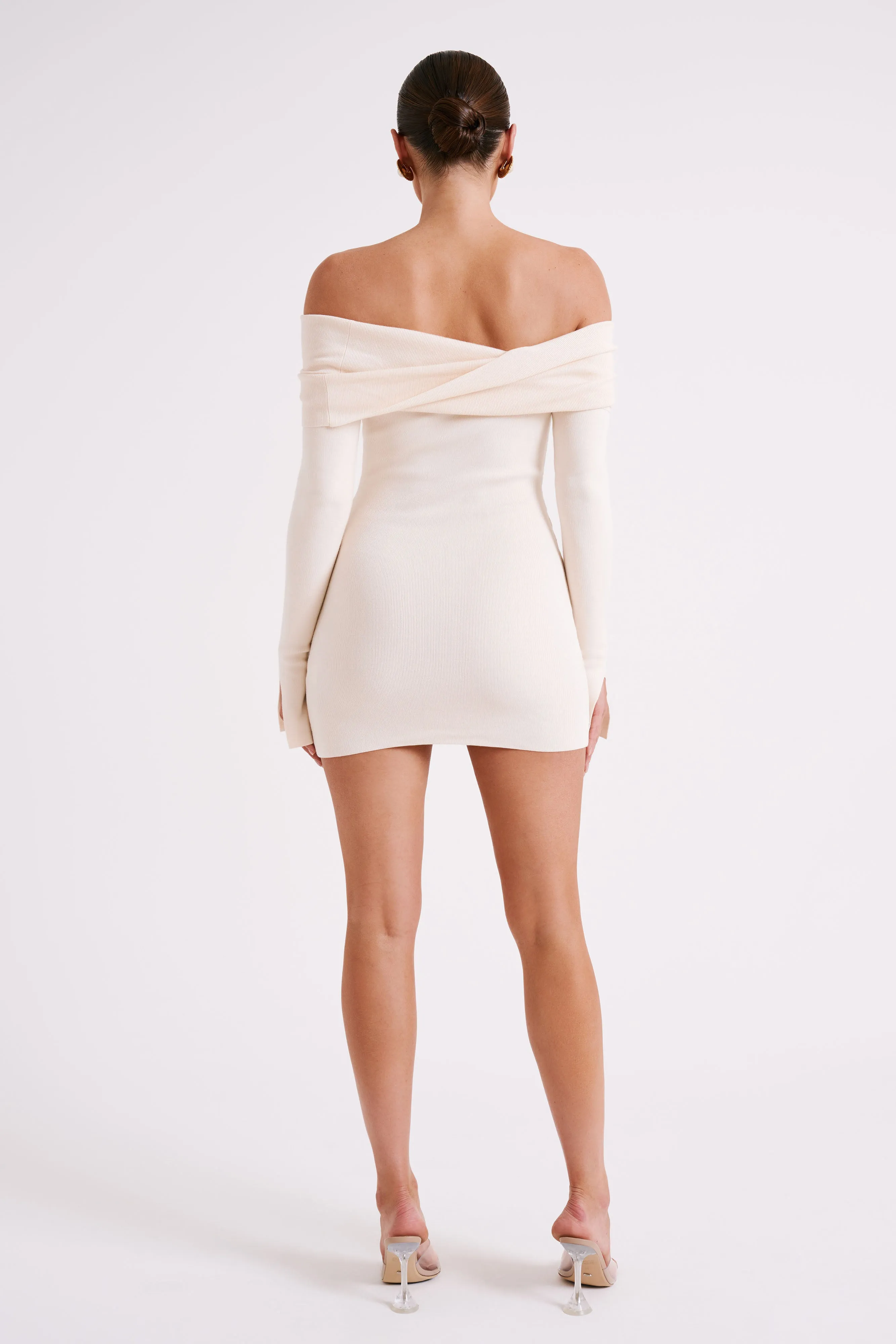 Cream Clover Knit Off-Shoulder Mini Dress