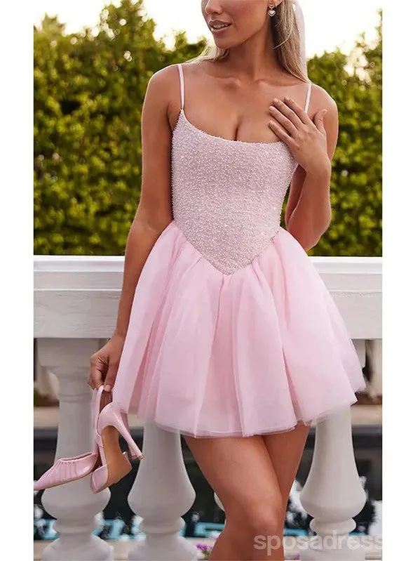 Stylish Short Pink Spaghetti Straps A-line Prom Homecoming Dress - Online Exclusive