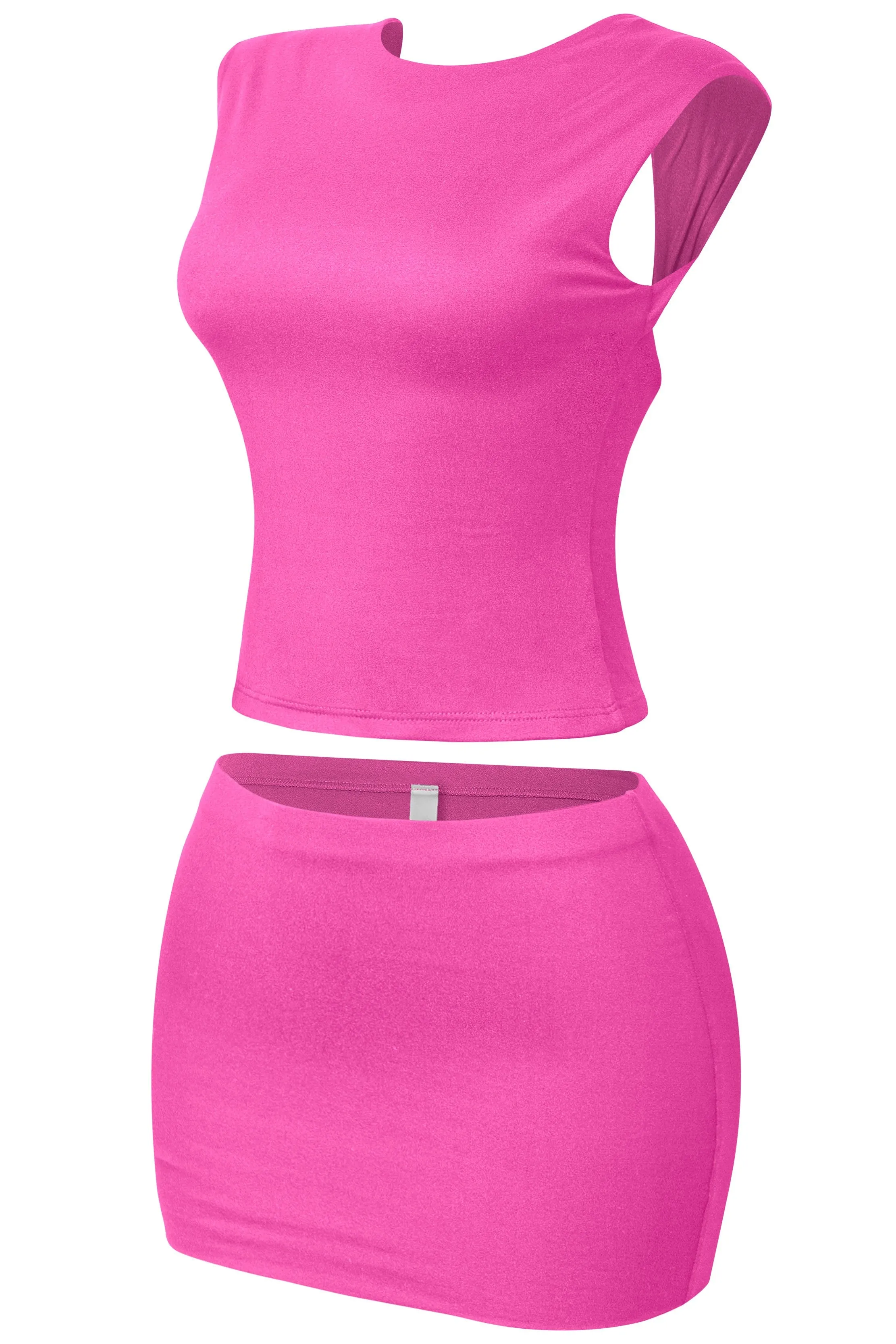 Dulce Open Back Mini Skirt Set (Fuchsia Pink)