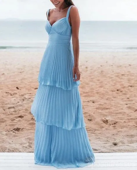 Chic A-Line V-Neck Blue Maxi Long Dress for Elegant Parties and Prom - Style 13341