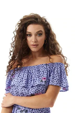 Floral and Animal Print Off-Shoulder Maxi Dress with Liquorice Design