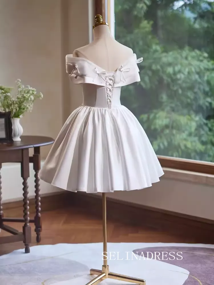 Lovely White Homecoming Dresses Off-the-shoulder Hoco Dress Cocktail Dress #TKL1893