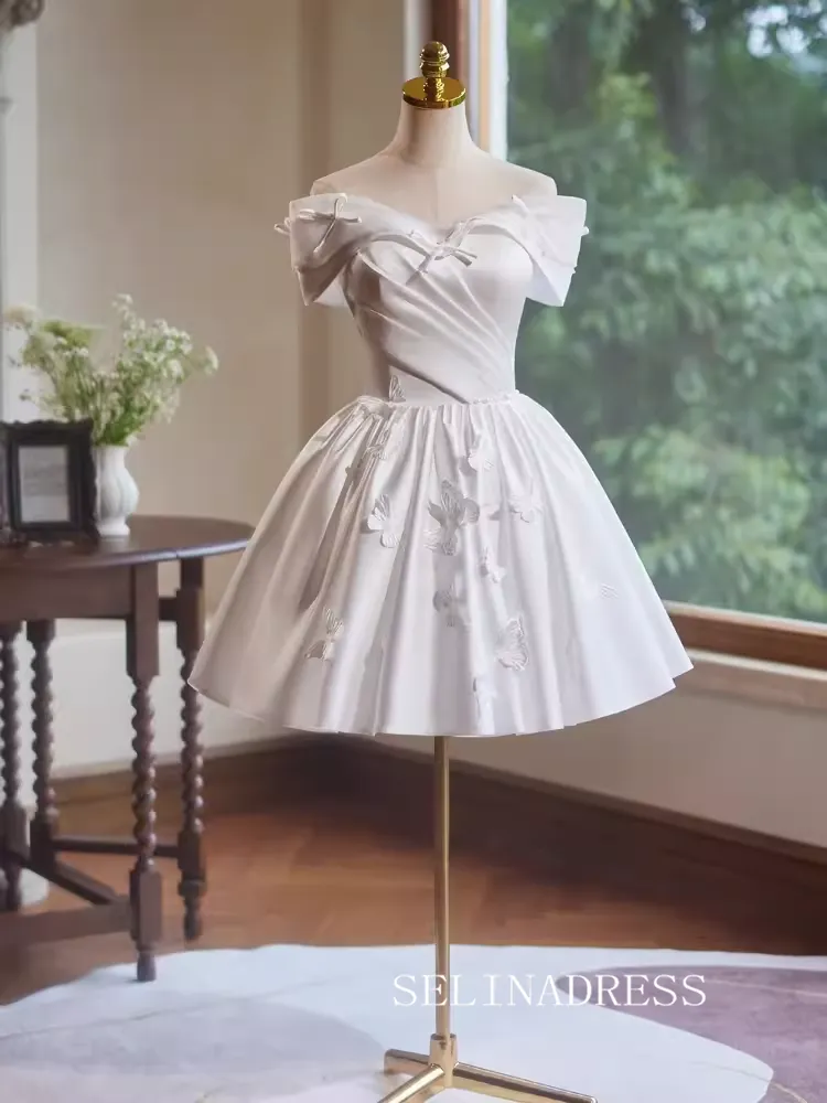 Lovely White Homecoming Dresses Off-the-shoulder Hoco Dress Cocktail Dress #TKL1893