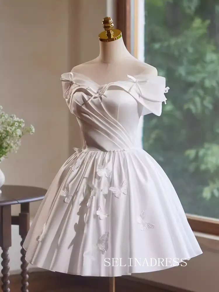 Lovely White Homecoming Dresses Off-the-shoulder Hoco Dress Cocktail Dress #TKL1893