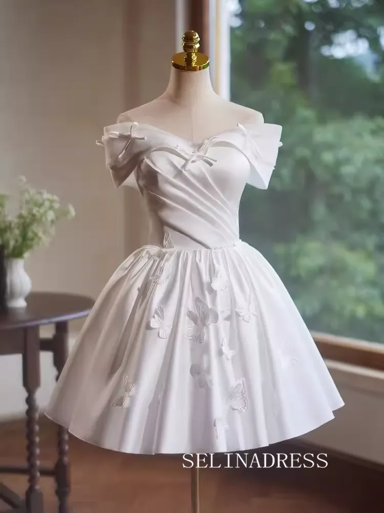 Lovely White Homecoming Dresses Off-the-shoulder Hoco Dress Cocktail Dress #TKL1893