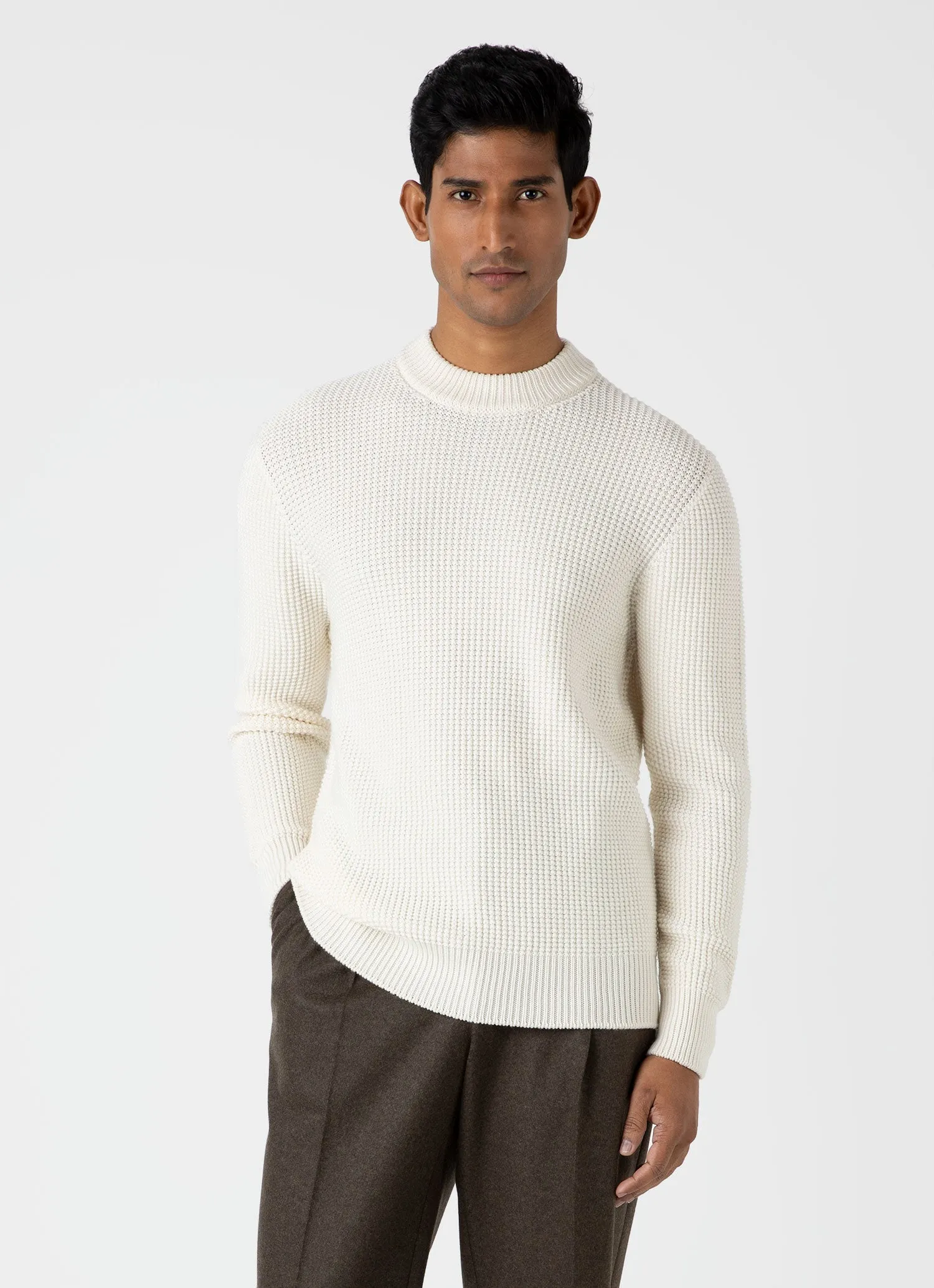 Mens Ecru Mariner Mock Neck Sweater