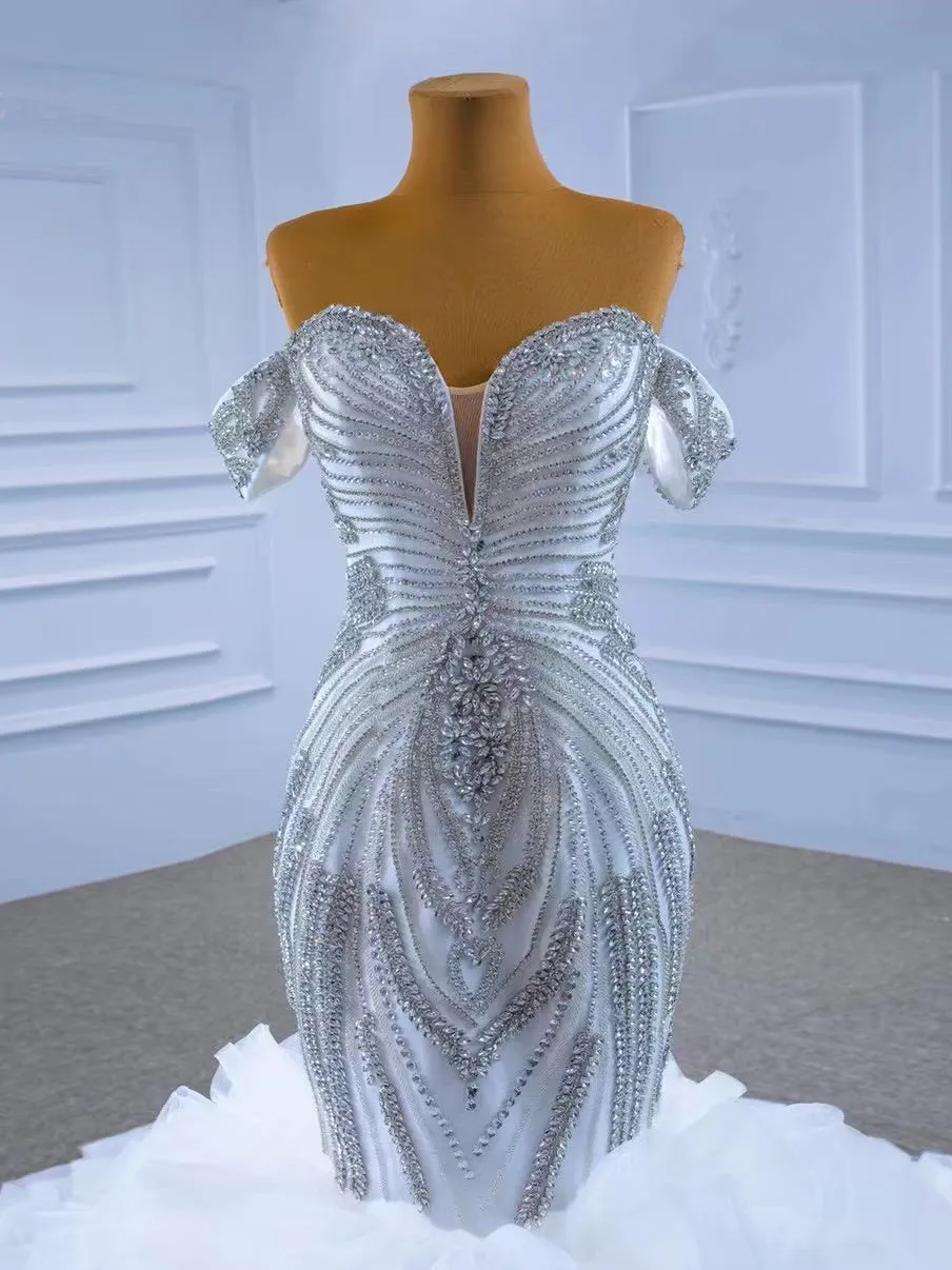 Mermaid Off-the-shoulder Sparkly Beade Wedding Dresses Bridal Gowns CBD67354