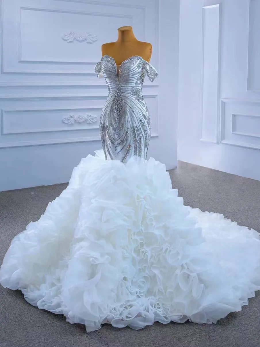 Mermaid Off-the-shoulder Sparkly Beade Wedding Dresses Bridal Gowns CBD67354