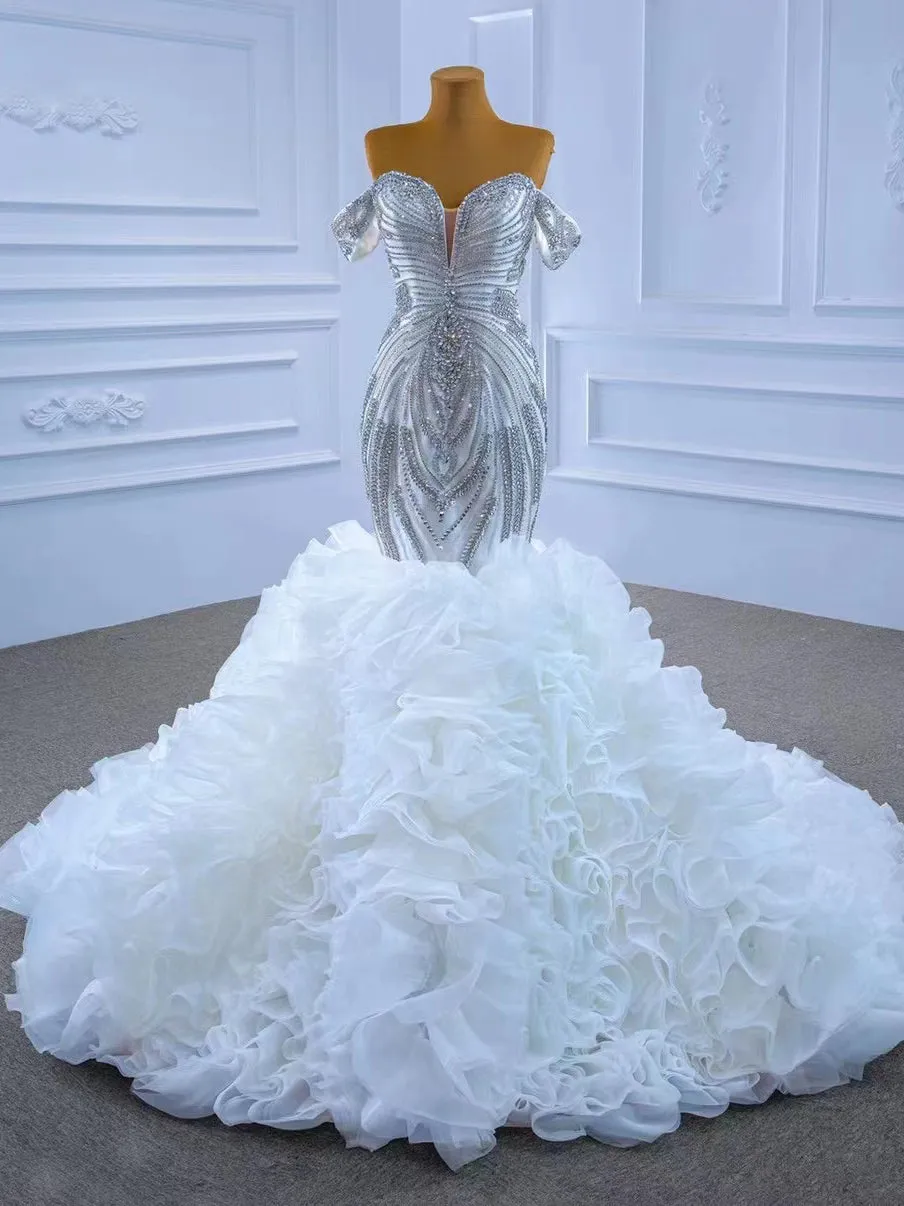 Mermaid Off-the-shoulder Sparkly Beade Wedding Dresses Bridal Gowns CBD67354