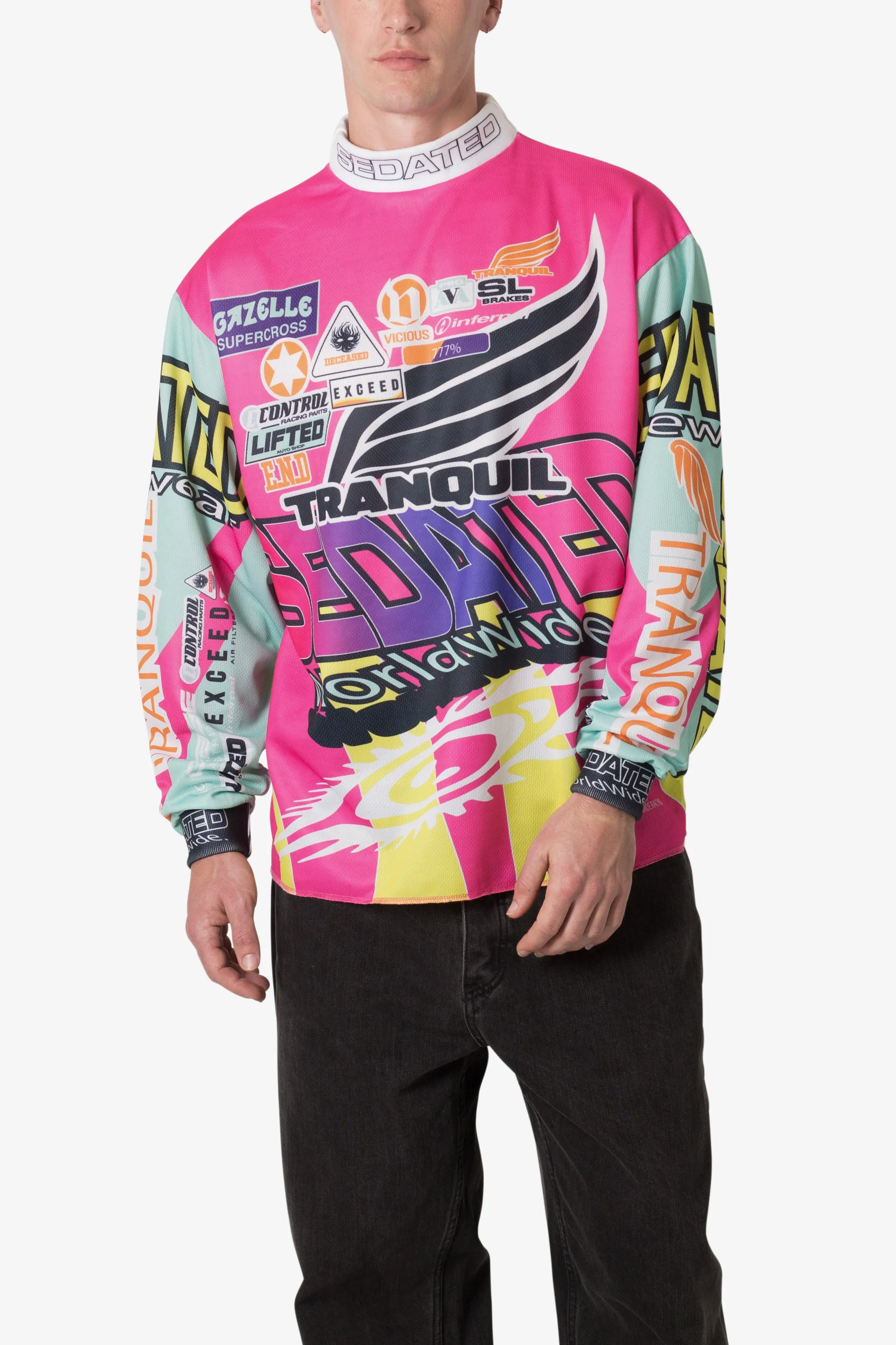 Stylish Pink Mock Neck Motocross Jersey for Off-Road Racing
