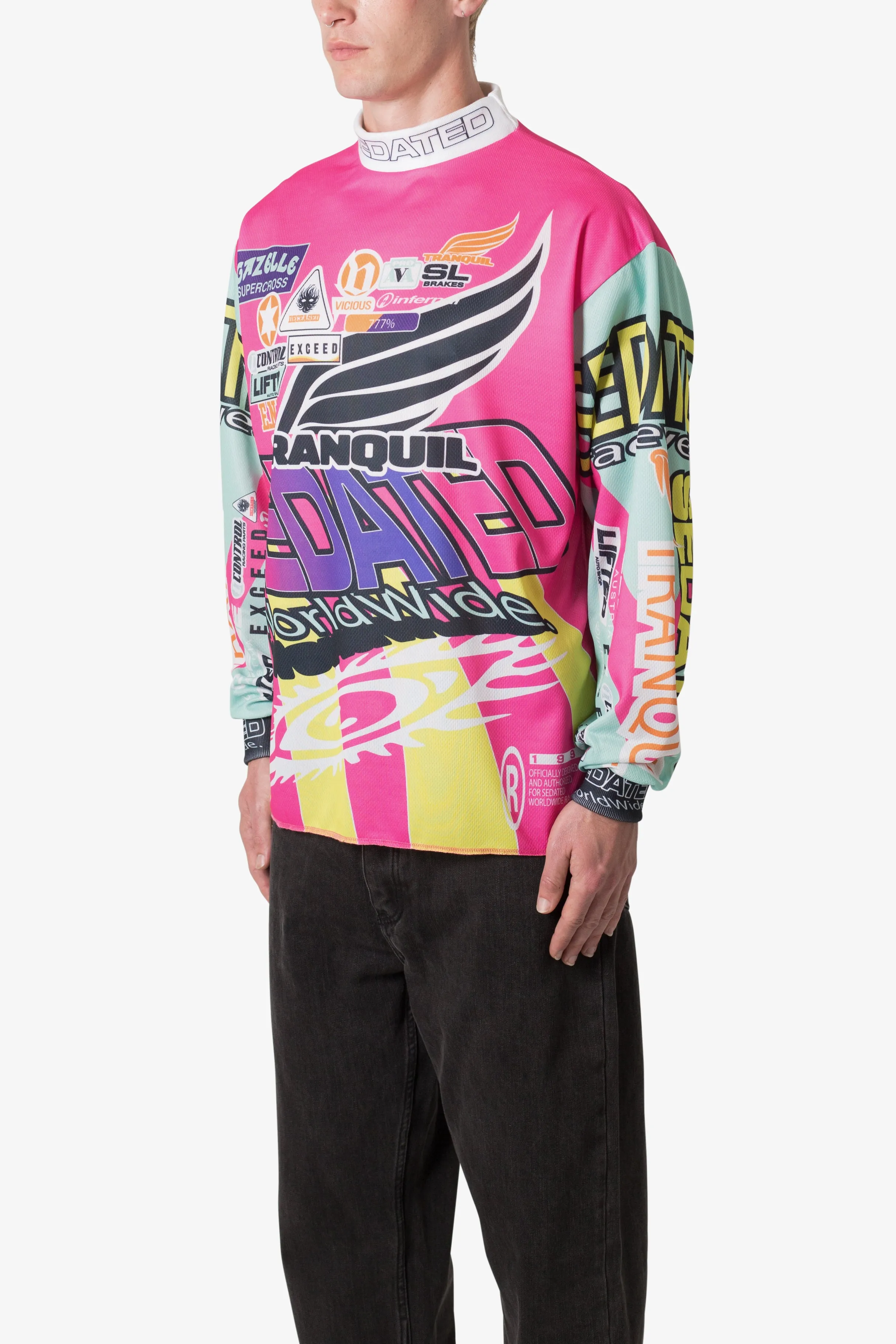 Stylish Pink Mock Neck Motocross Jersey for Off-Road Racing