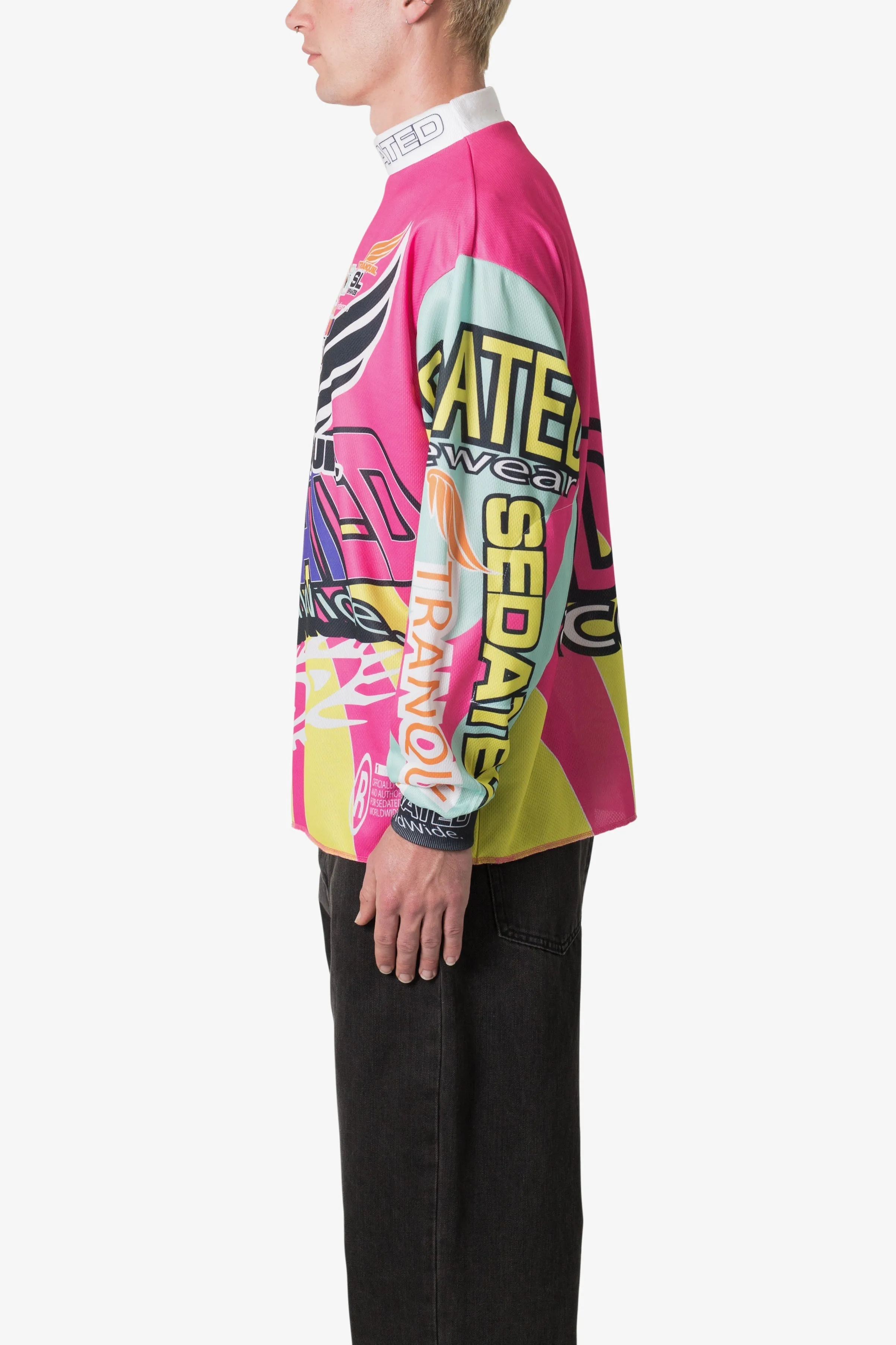 Stylish Pink Mock Neck Motocross Jersey for Off-Road Racing