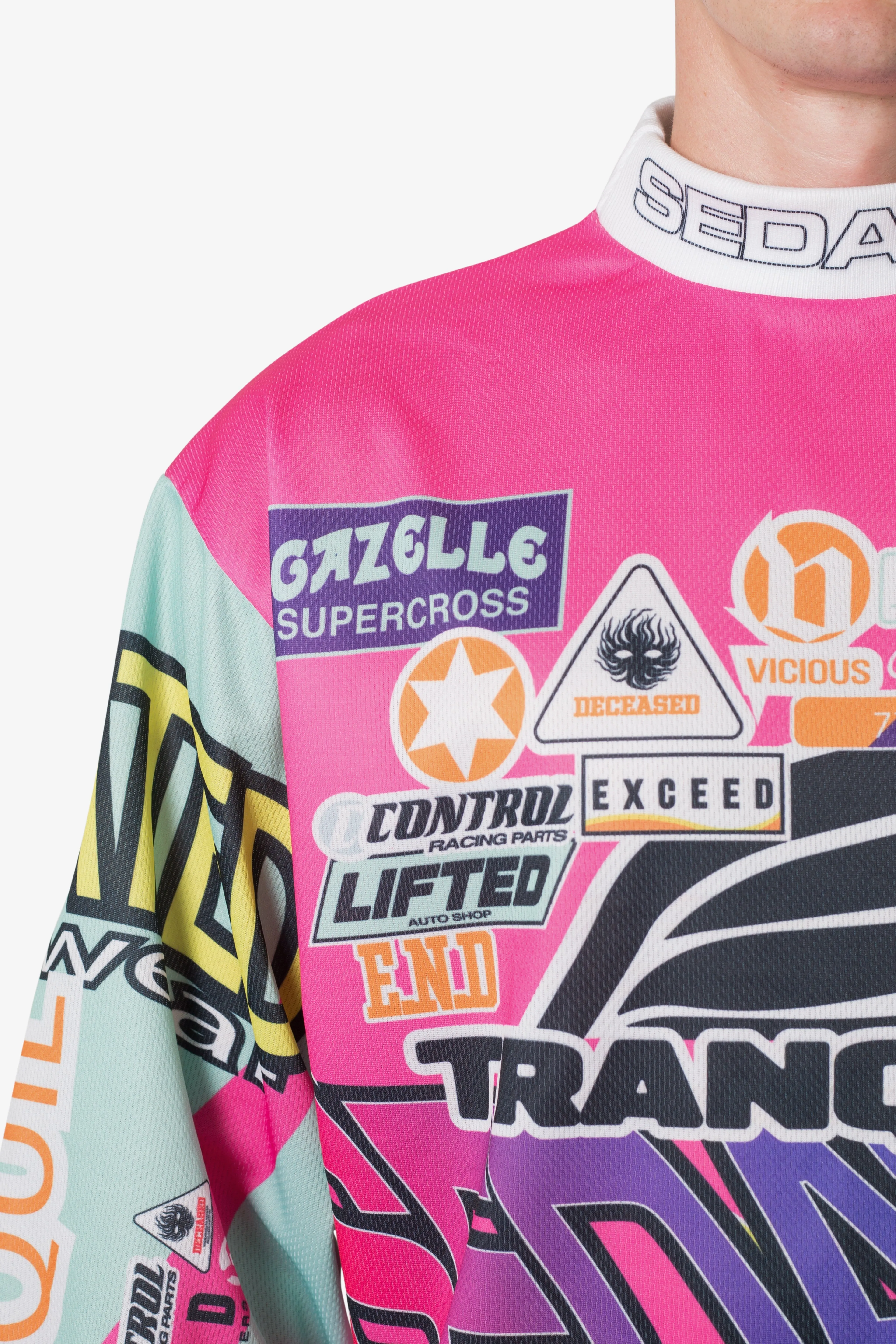 Stylish Pink Mock Neck Motocross Jersey for Off-Road Racing