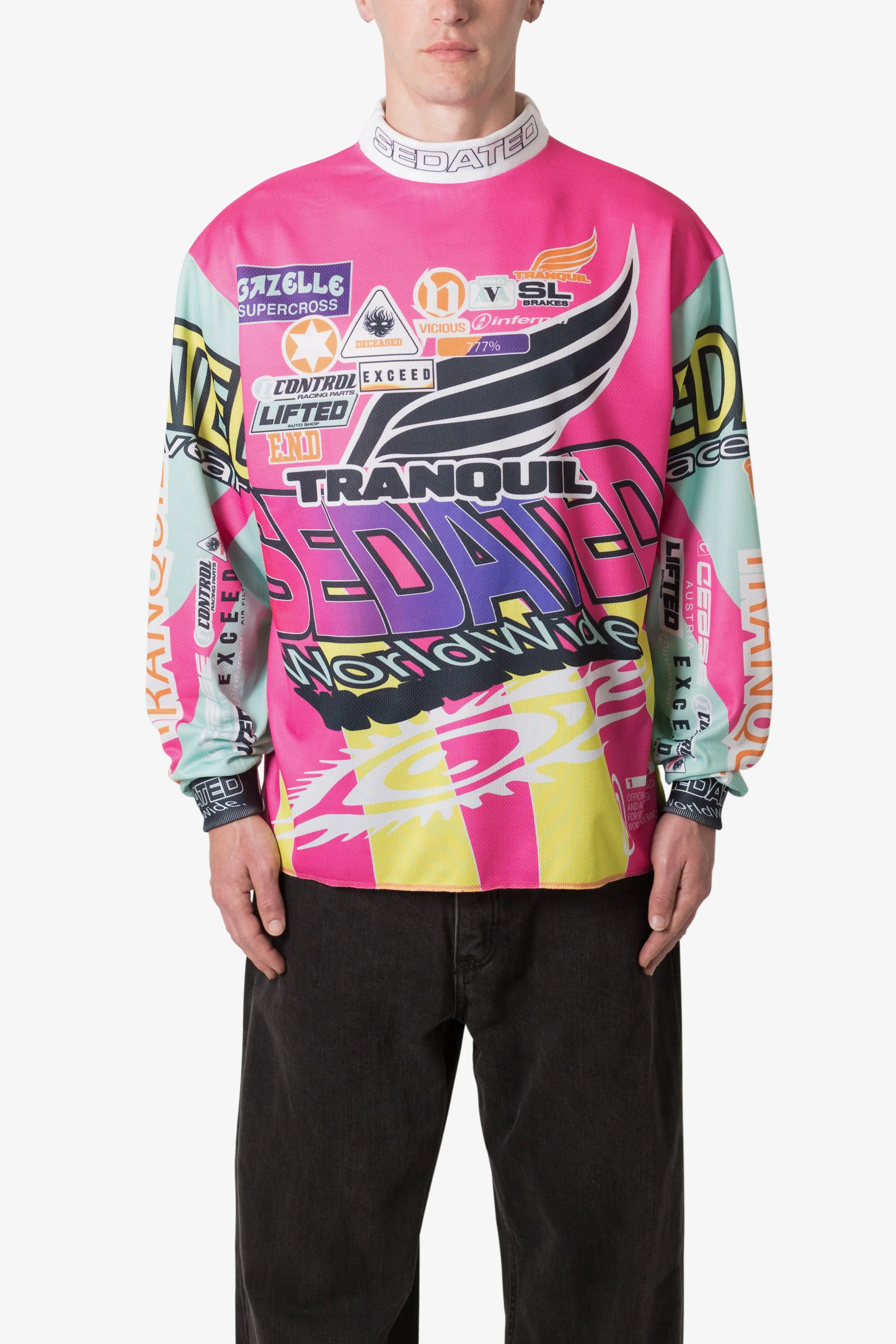 Stylish Pink Mock Neck Motocross Jersey for Off-Road Racing
