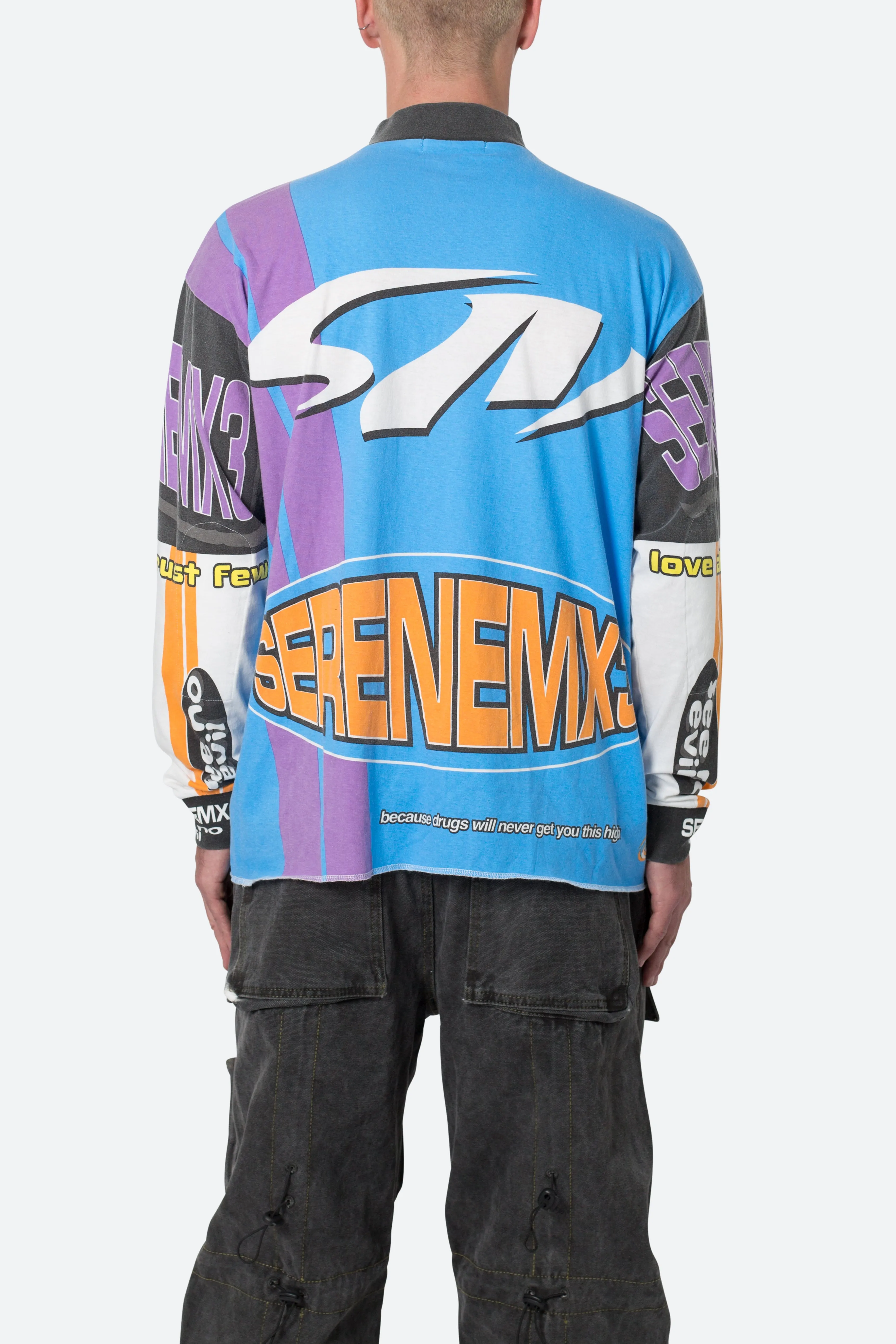 Blue Multi-Color Long Sleeve Motocross Tee with Mock Neck