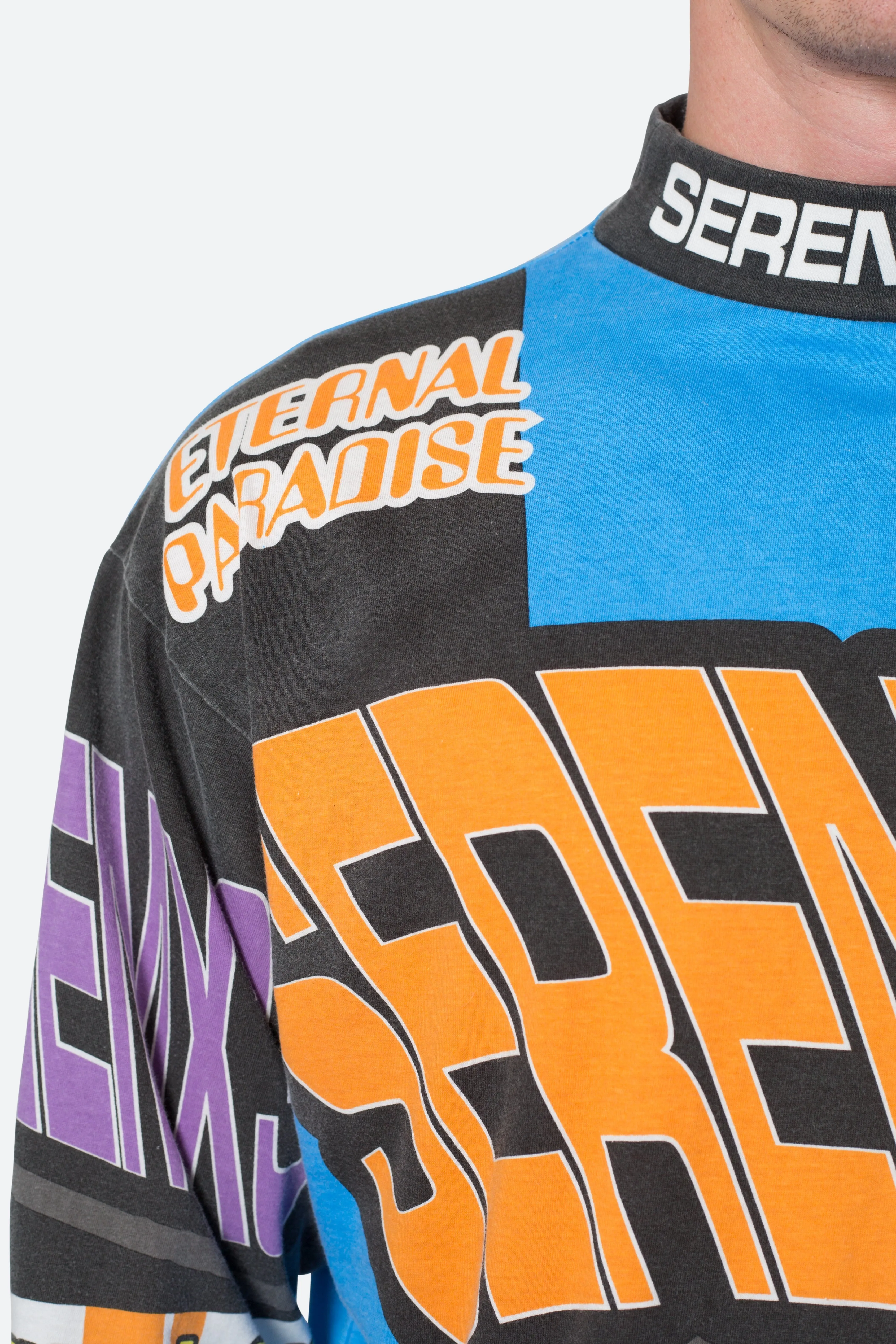 Blue Multi-Color Long Sleeve Motocross Tee with Mock Neck