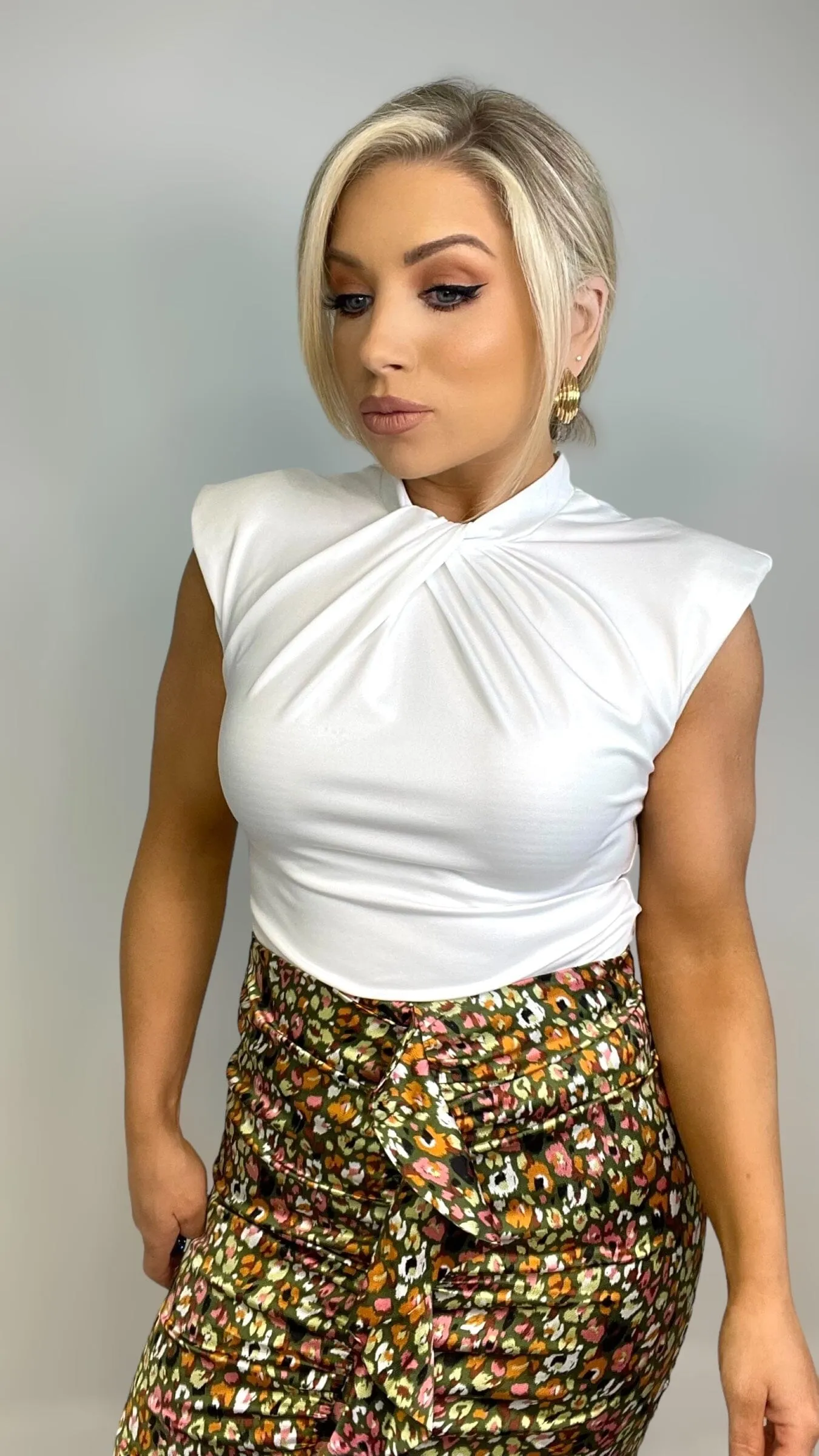MONTANA RUCHED NECK TOP - WHITE