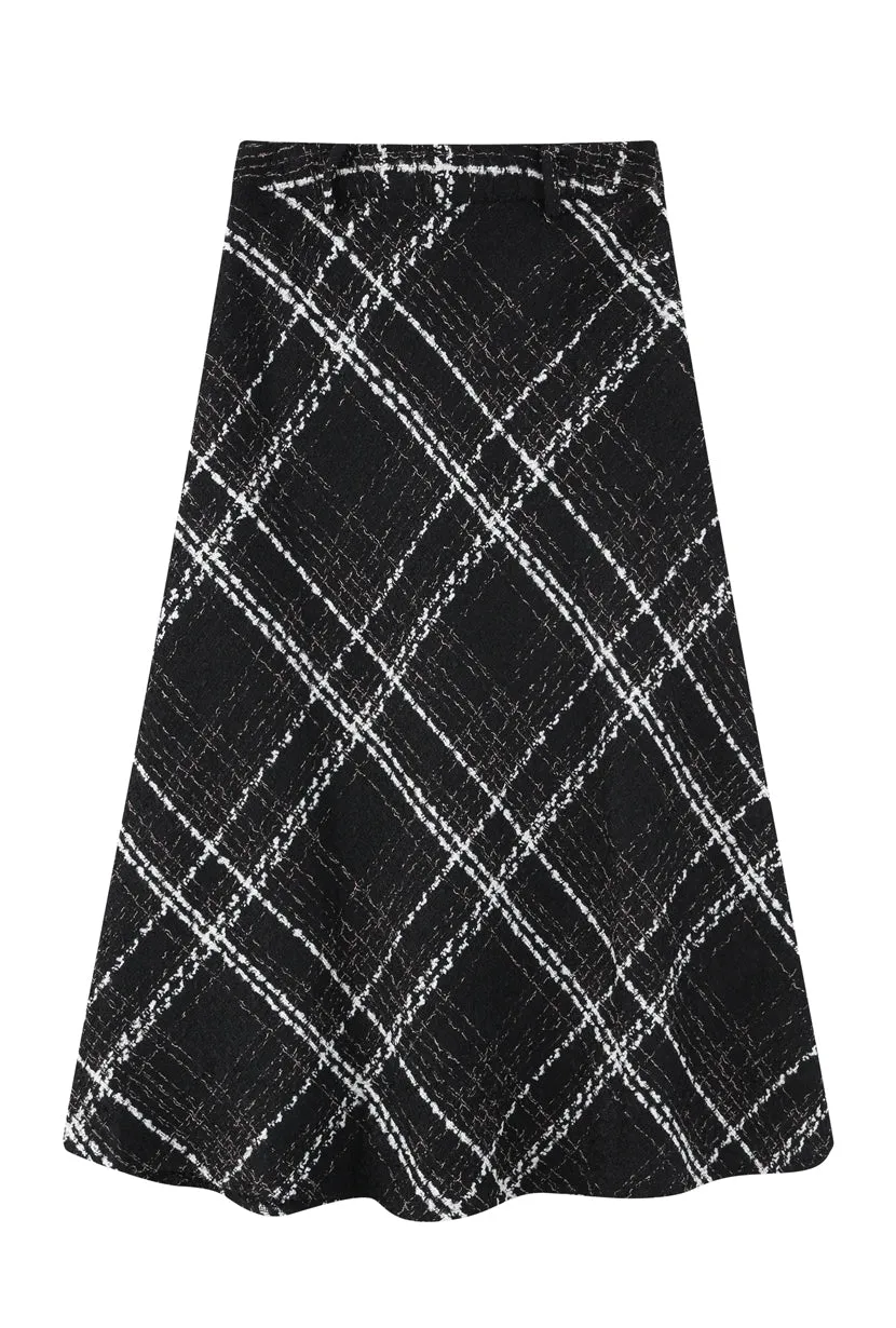 Elegant Monty Midi Black Tweed Skirt
