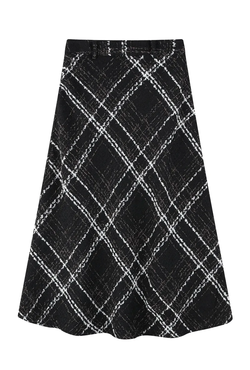 Elegant Monty Midi Black Tweed Skirt