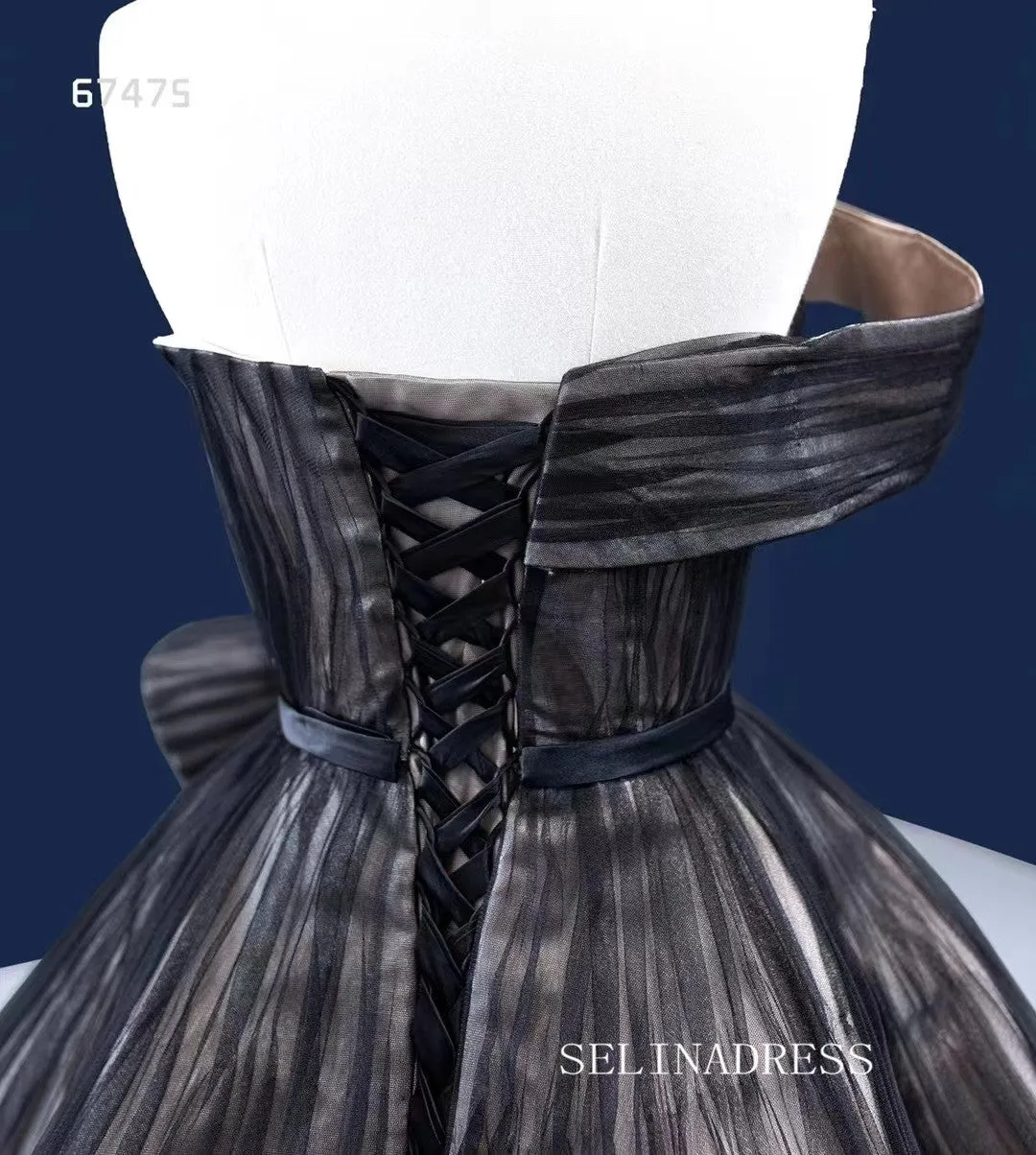 One Shoulder Black Ball Gown Luxury Prom Dress Quincess Evening Gowns RSM67475
