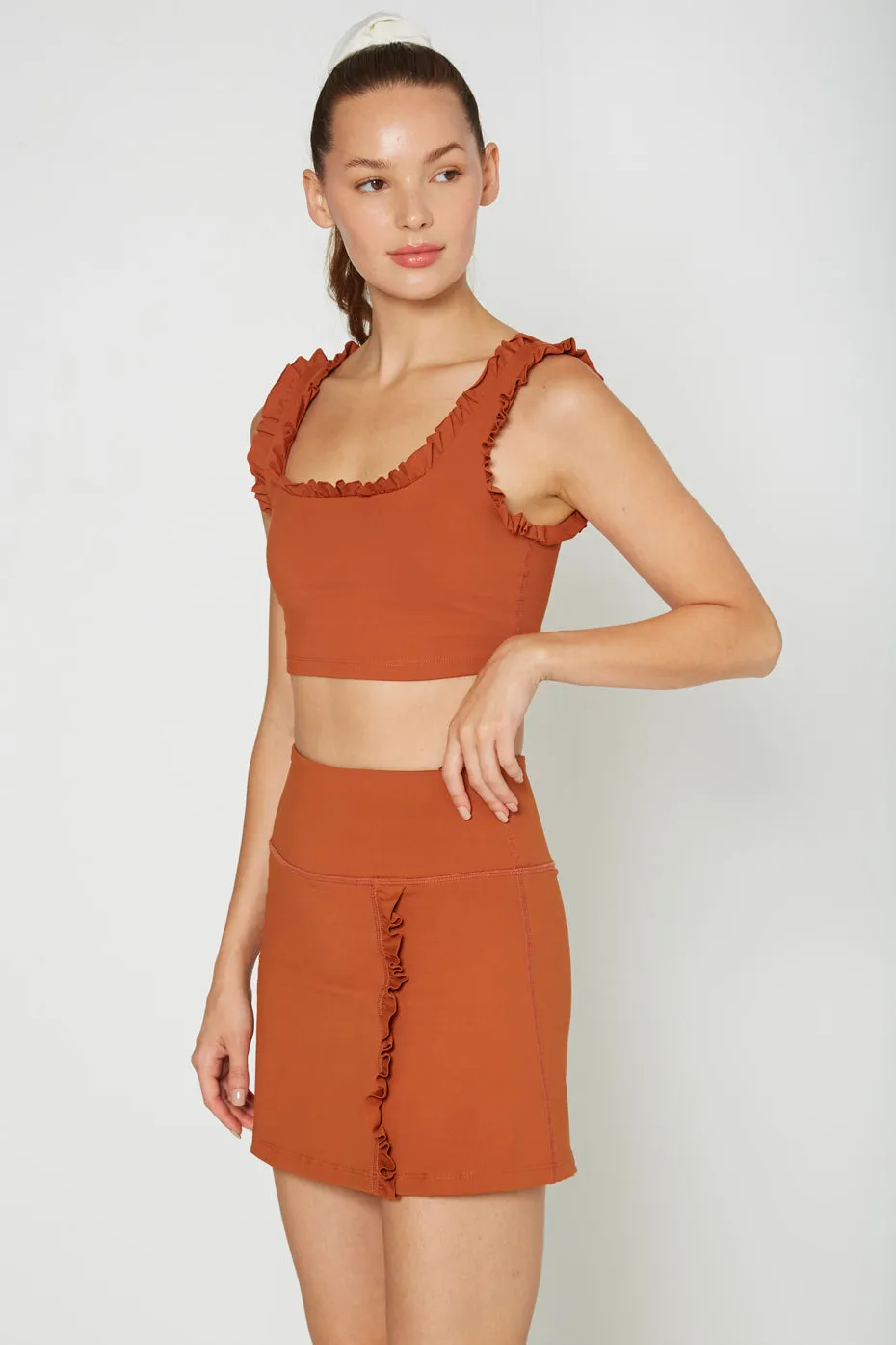Ruffle Scoop Neck Crop Top