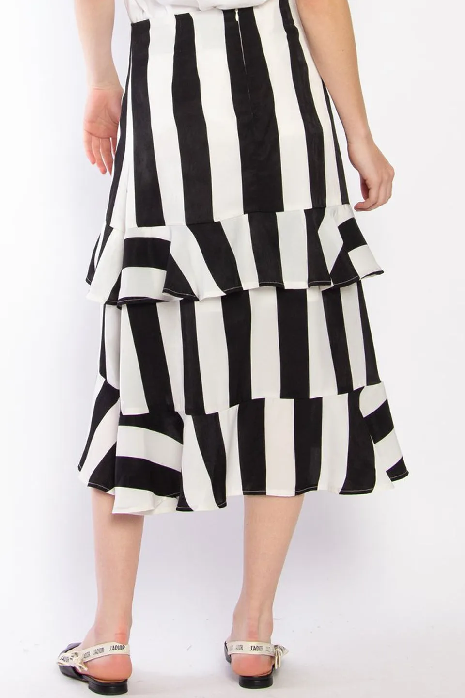 Saturday Black Stripe Ruffle Midi Skirt