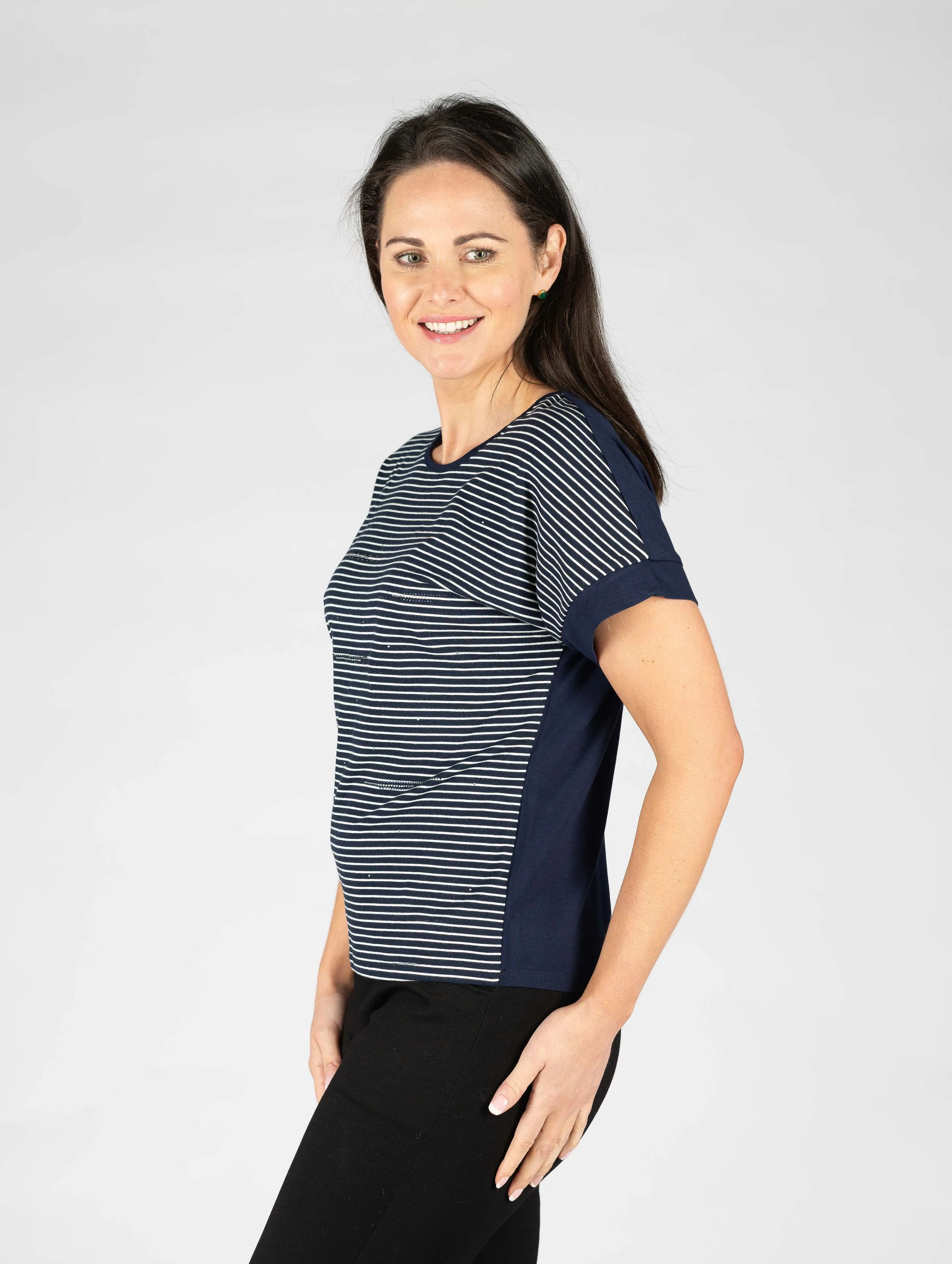 Stripe round neck top