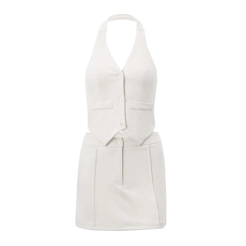 Two-Piece Halter Vest & Mini Skirt Set