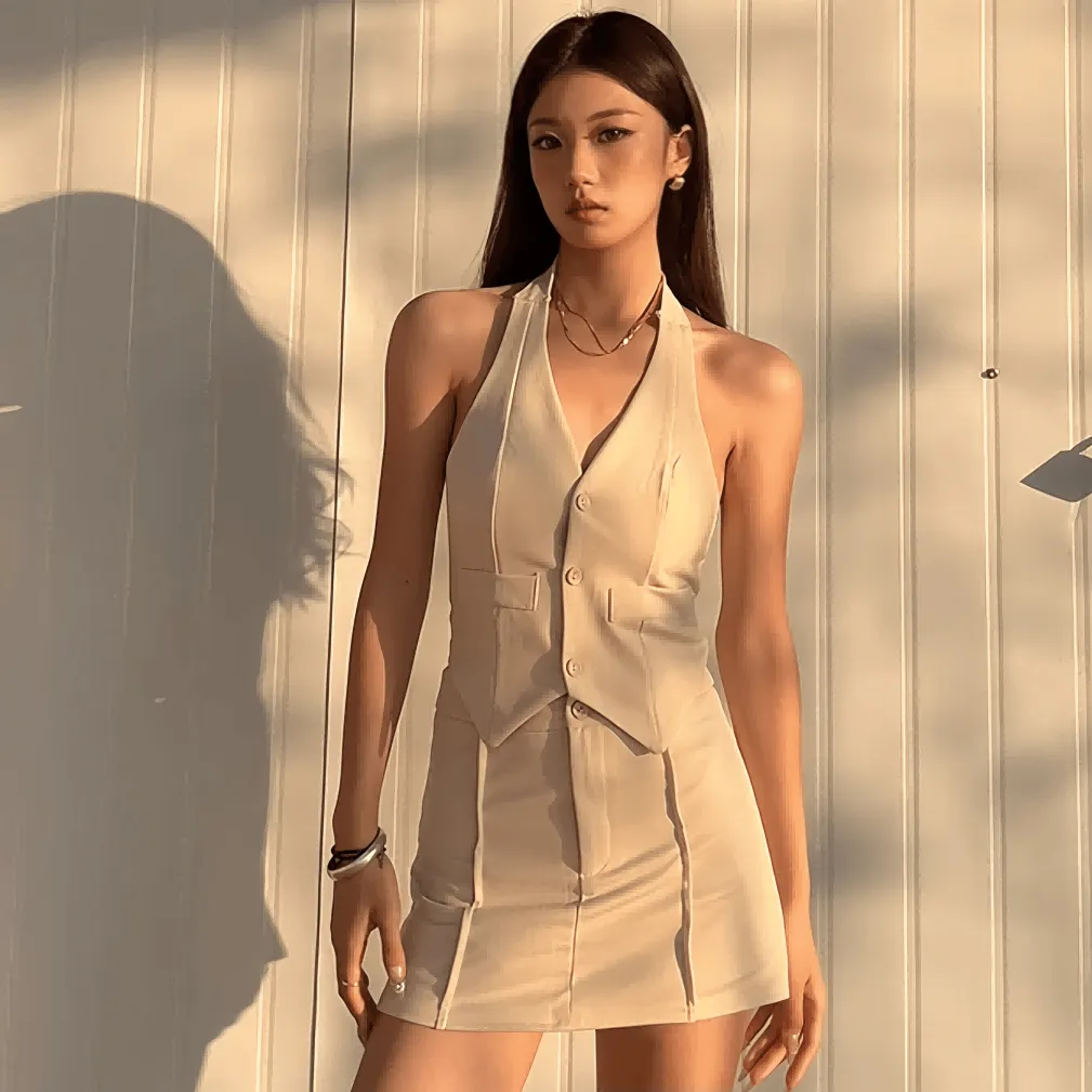Two-Piece Halter Vest & Mini Skirt Set